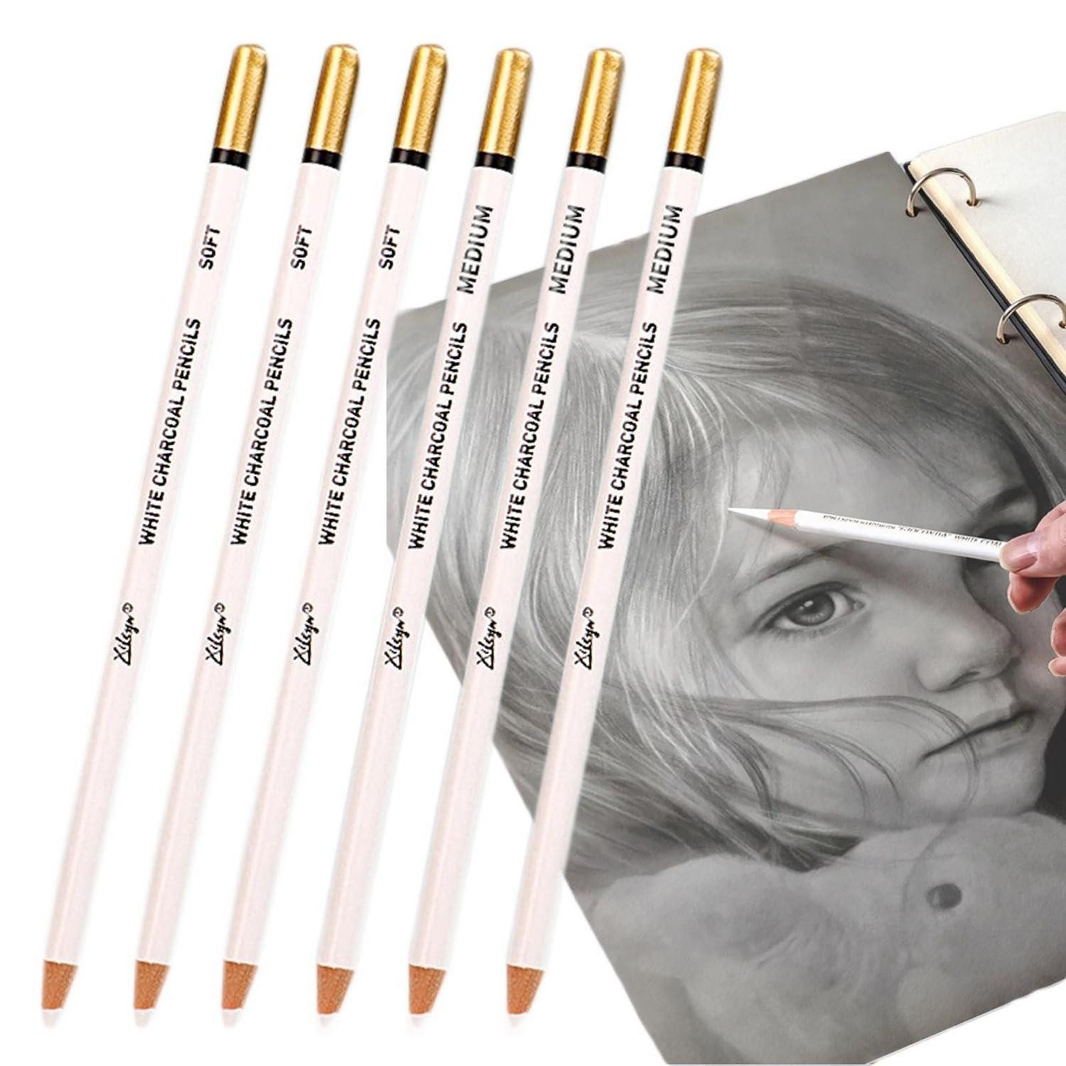 LuxusKollektion Kohlestift 6x Weiße Kohlestifte Set Künstler