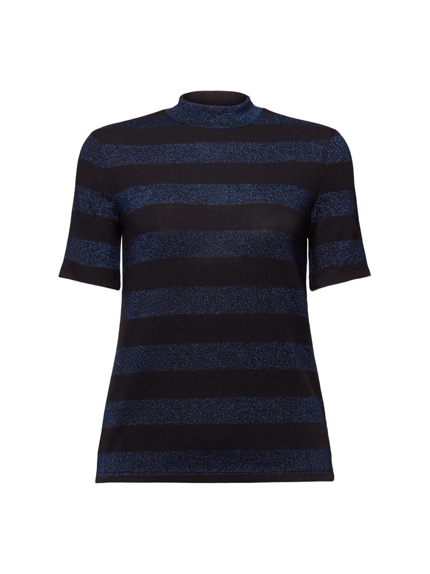 Esprit T-Shirt mit Gestreiftes Stehkragen (1-tlg) BRIGHT BLUE Glitzer-T-Shirt