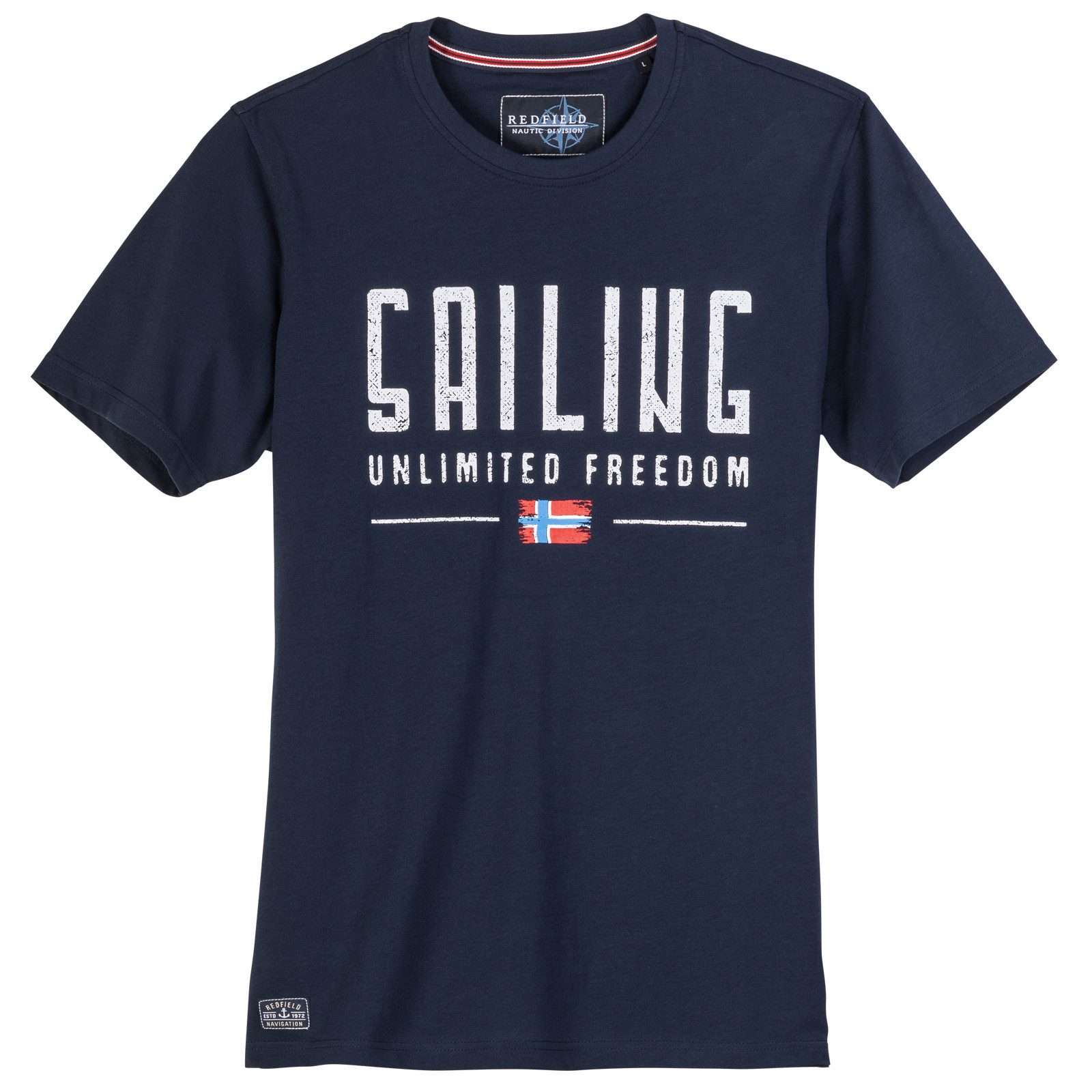 redfield Print-Shirt Redfield Übergrößen T-Shirt Sailing dunkelblau