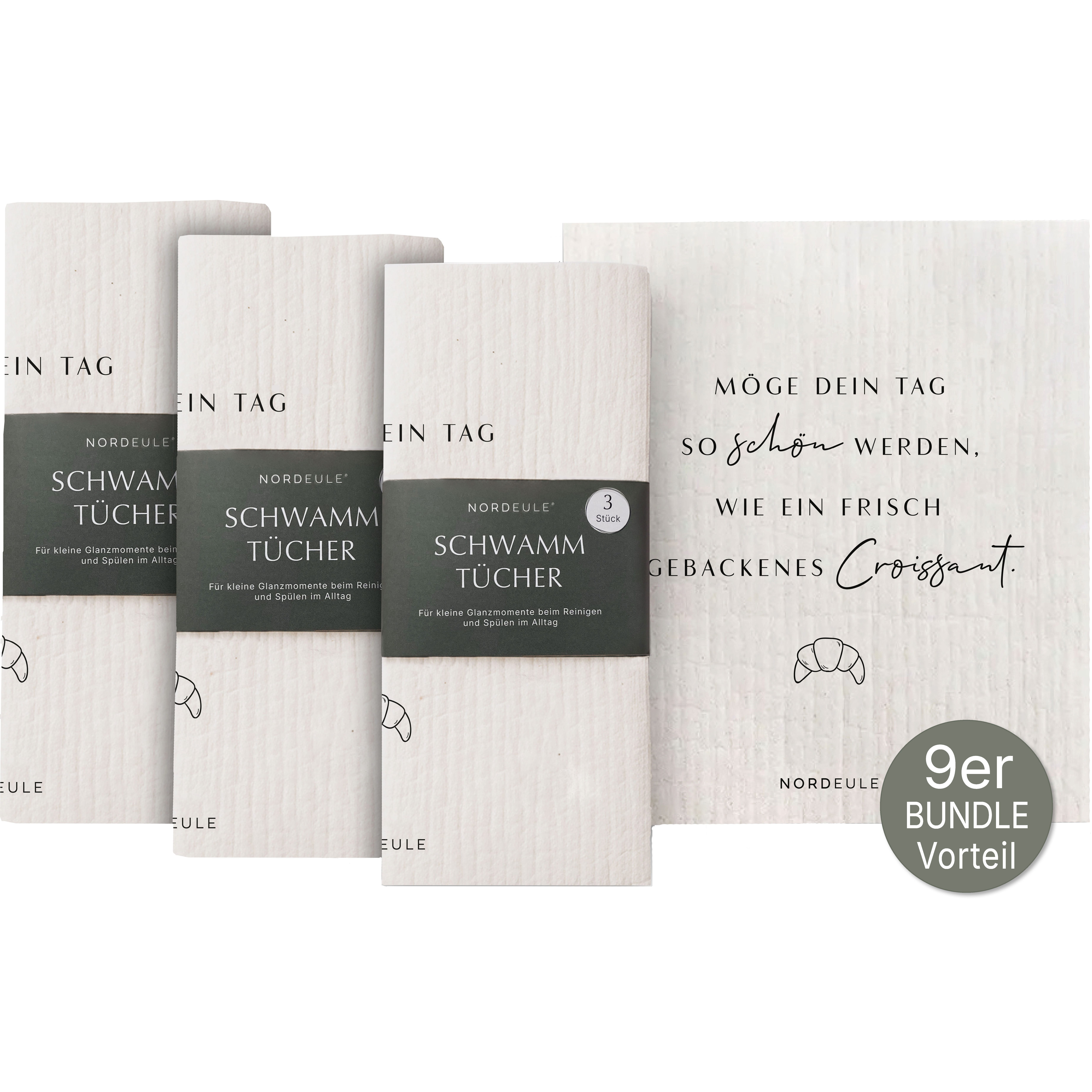 NORDEULE Möge Dein Tag schön werden im 3er Set, Schwarz-Weiß Reinigungstuch (70% Holz-Zellulose, 30% Baumwolle, Set, 9-tlg., für Glanzmomente im Alltag, als Geschenk, Mitbringsel)