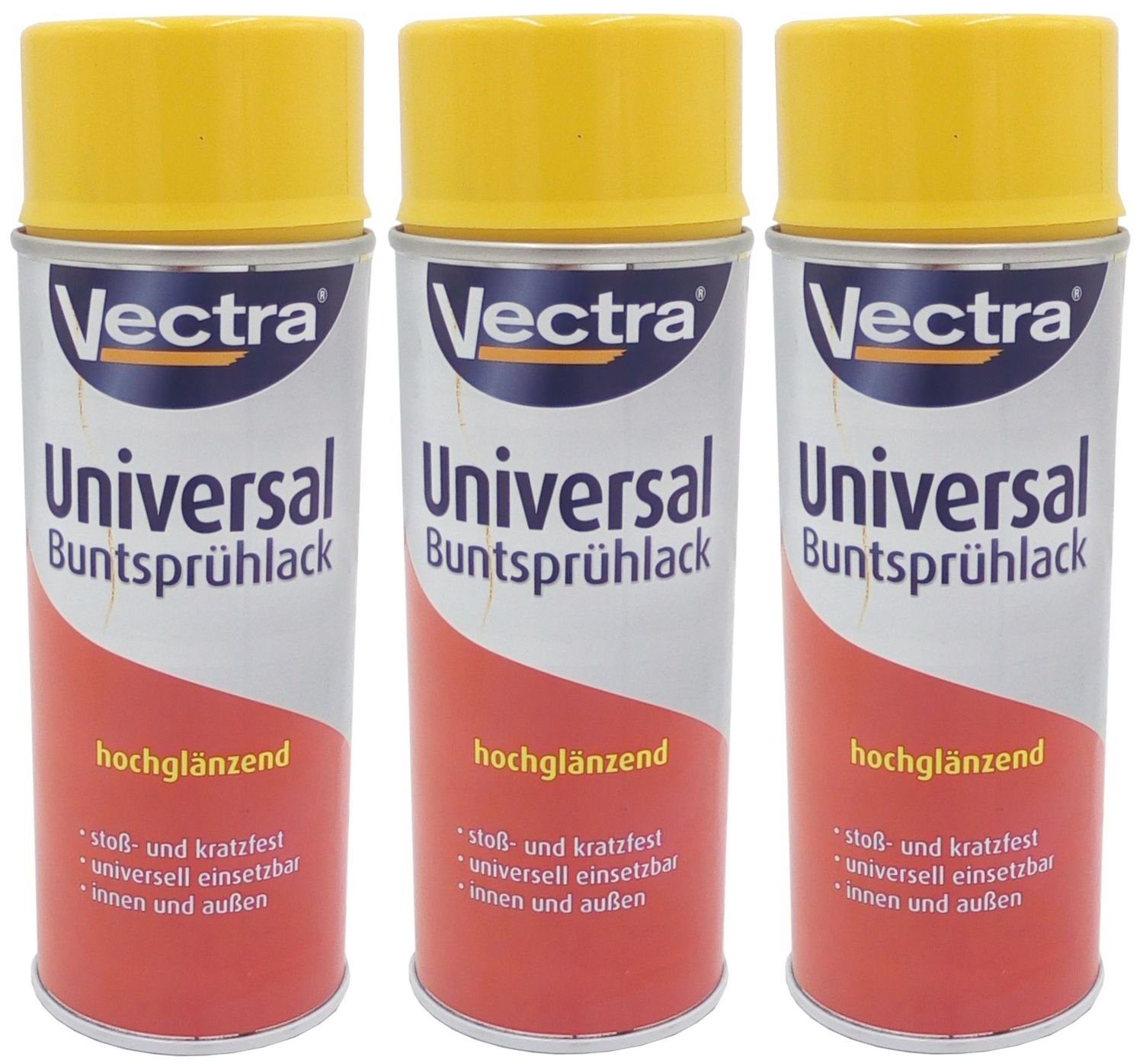 BURI Vollton- und Abtönfarbe 3x Vectra® Universal Sprühlack rapsgelb glänzend Lackspray 400ml Farbs | Abtönfarben