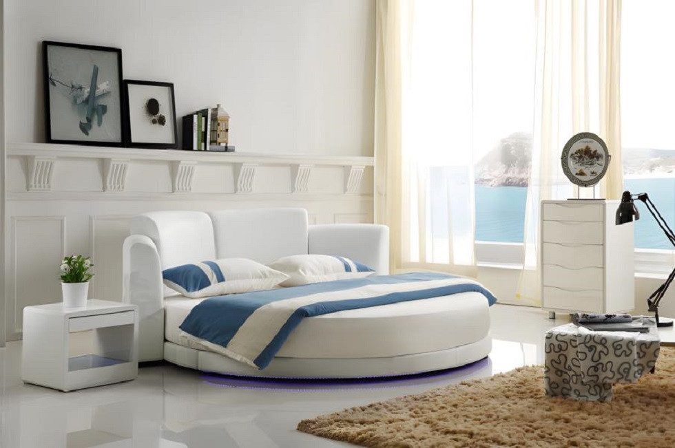 JVmoebel Rundbett Modernes rundes Bett mit LED-Beleuchtung für stilvolles Schlafzimmer (Bett), Made in Europa