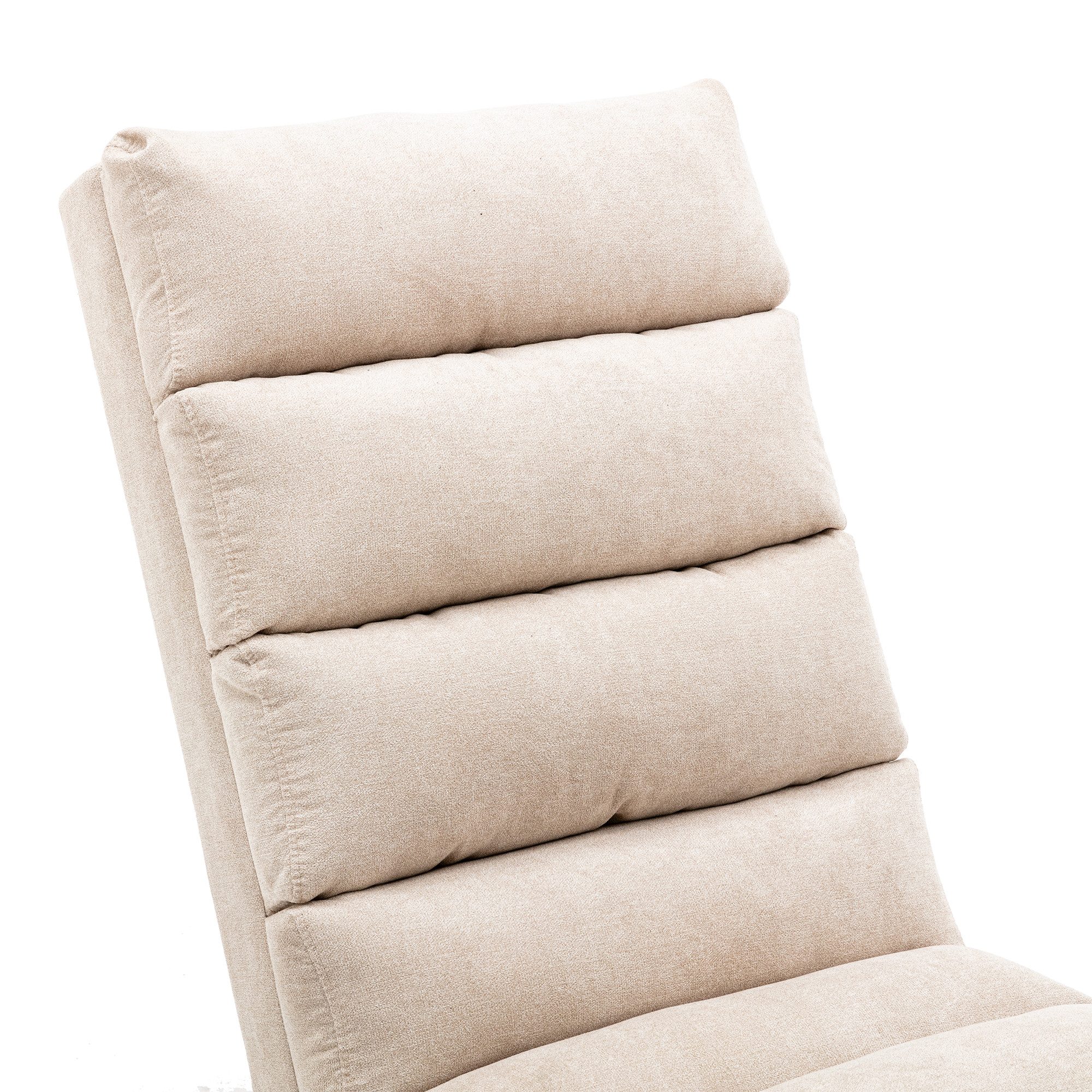 Totnz Relaxliege mit Massagefunktion, Leinenbezug, ergonomische Rückenlehne 140°, gepolstert mit Knopfheftung, Seitentasche, stabiler Holzrahmen & Stahlbeine