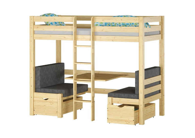 ERST-HOLZ Etagenbett Kinderetagenbett mit Sitzbank und Tisch Kiefer massiv
