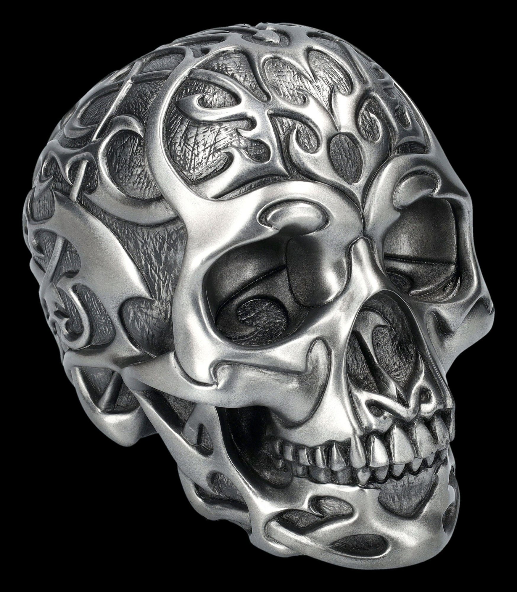 Figuren Shop GmbH Dekofigur Totenkopf - Tribal Skull silber by Design Clinic - Totenschädel Gothic Dekoration