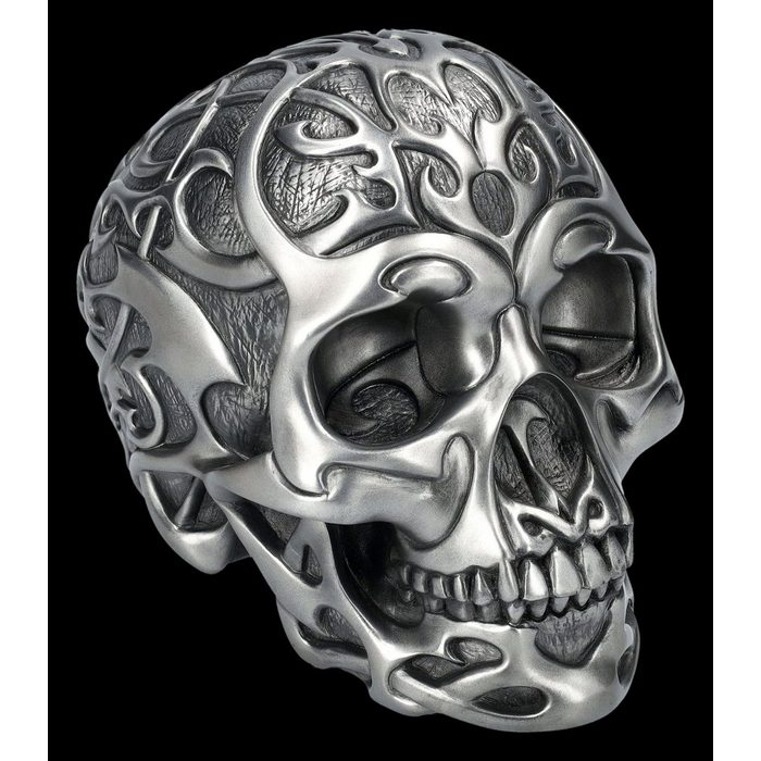 Figuren Shop GmbH Dekofigur Totenkopf - Tribal Skull silber by Design Clinic - Totenschädel Gothic Dekoration