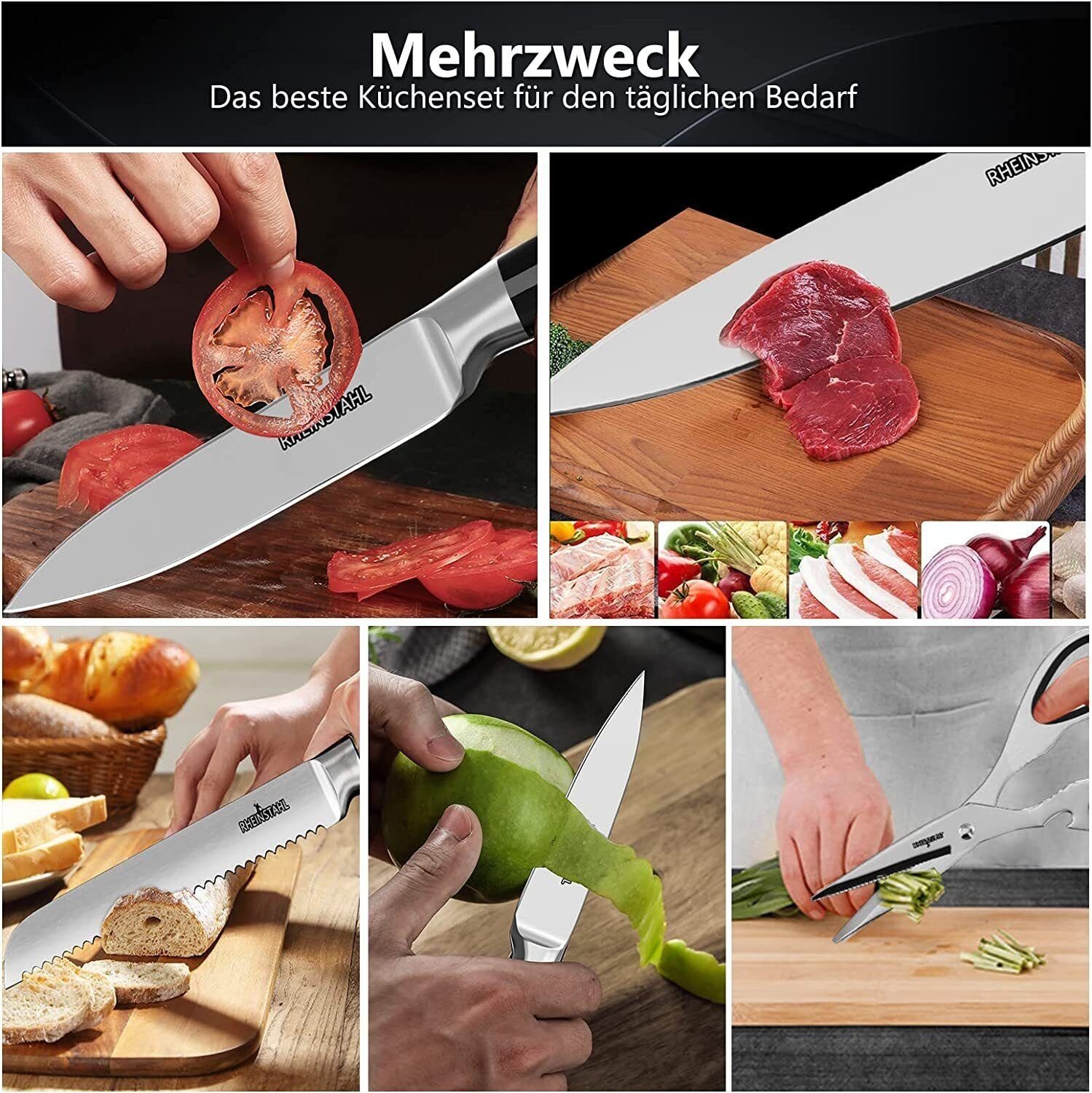 RHEINSTAHL Messer-Set 9 teilig Messerblock Messerset Küchenmesser Set Profi  Kochmesser, Edelstahl hochwertiges SelbstschärfenMesser Küchenmesser Set
