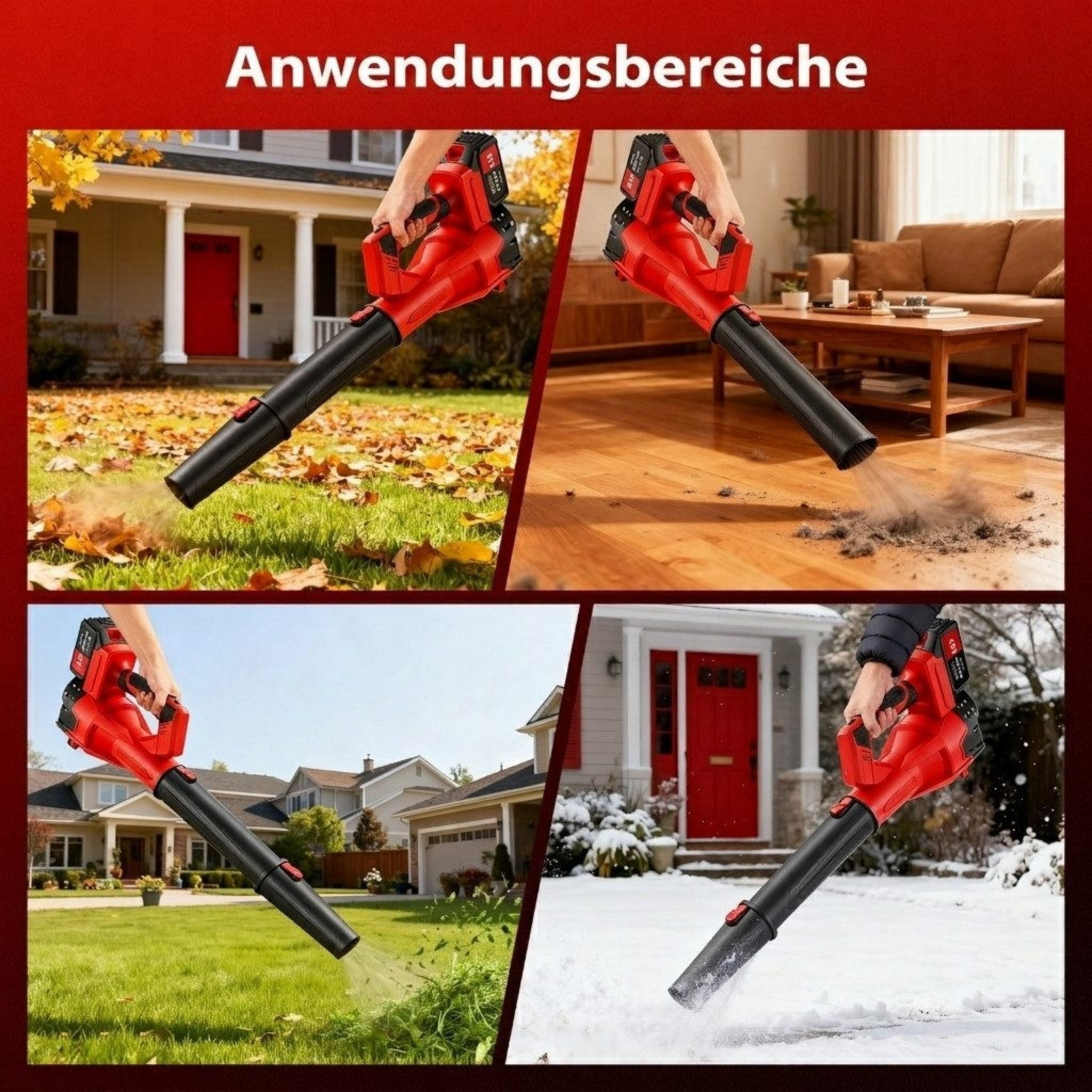 Blossom Akku-Laubbläser akku-gebläse Elektrischer Laubbläser mit 2x21V 2.0Ah Akkus, 320 km/h, (21V Kabelloser Ergonomischer Griff), Gartenlaubbläser Turbo Gebläse Handgebläse für Garten Terrasse