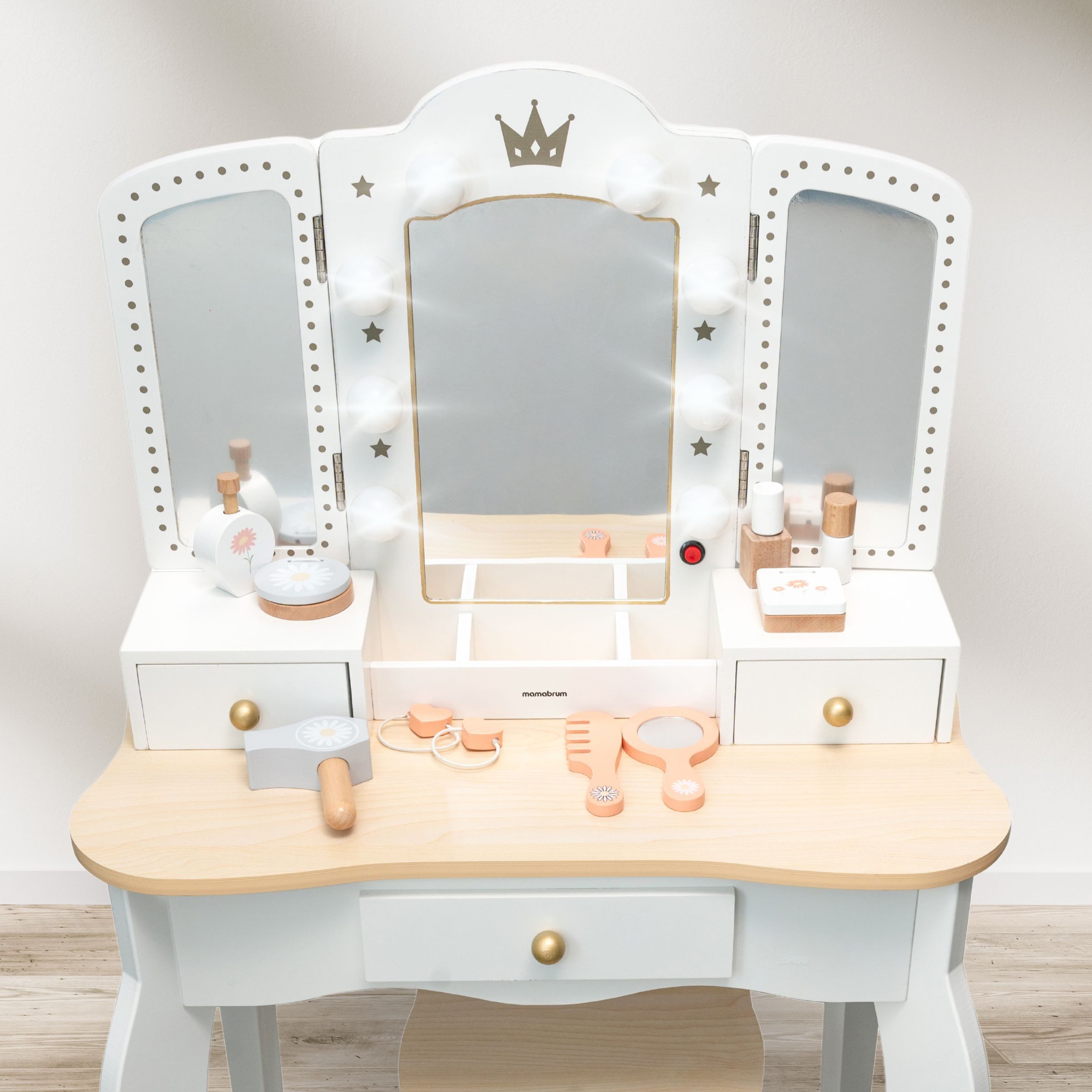 Mamabrum Schminktisch XXL Kinder Schminktisch mit Hocker & LED Licht günstig online kaufen