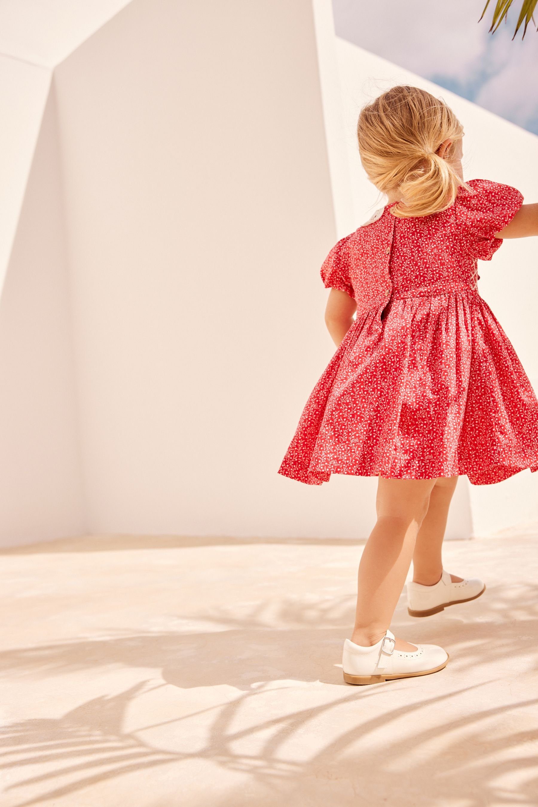 Sommerkleid und Next Ditsy mit Raffdetail Red Spitzenkragen Baumwollkleid (1-tlg)