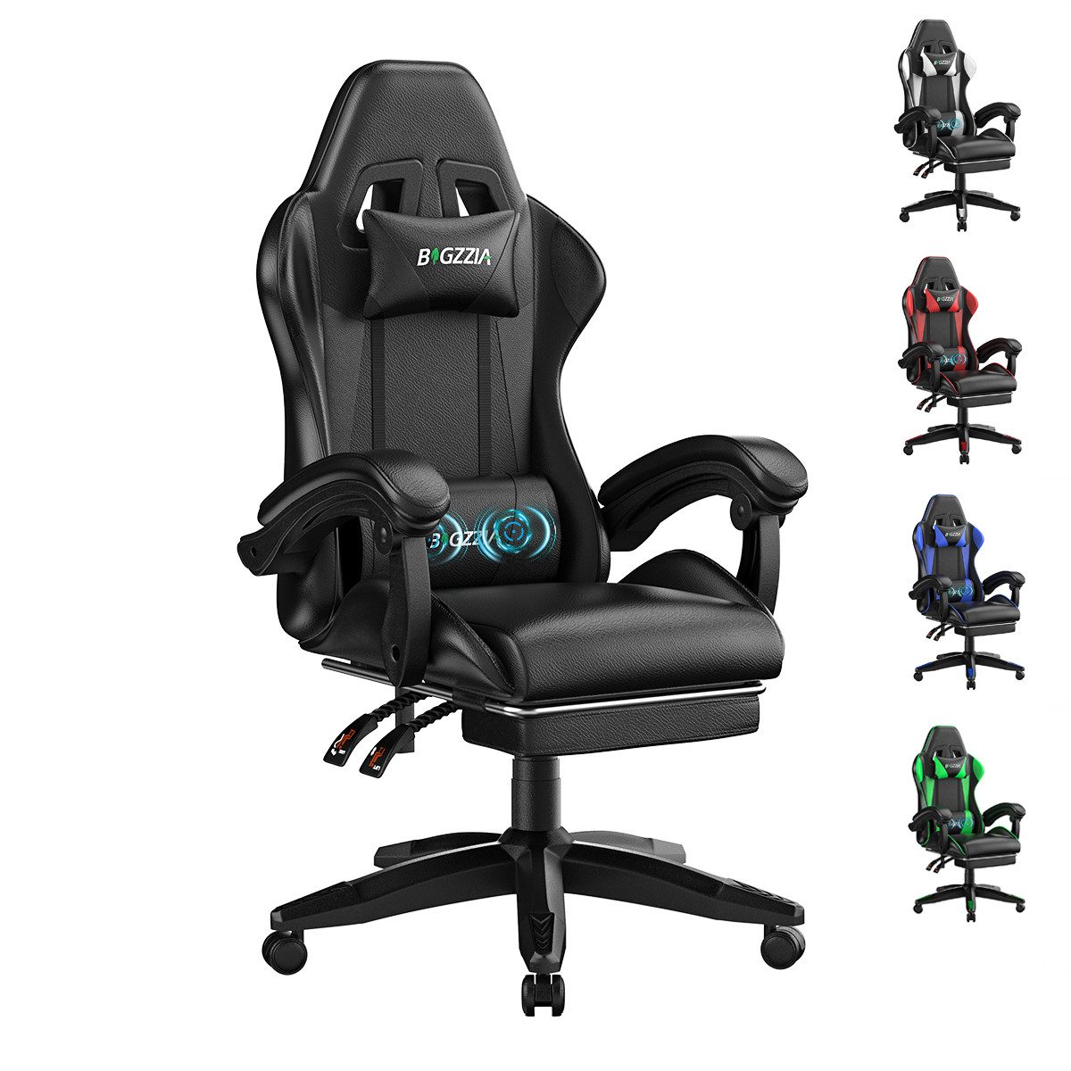 ZAISZE Gaming-Stuhl Schreibtischstuhl, Ergonomischer Bürostuhl mit Massagefunktion (PC Stuhl mit Fußstütze Kopfstütze Lendenkissen), Höhenverstellung Neigung 90°- 135°, für Gaming Arbeit Entspannung