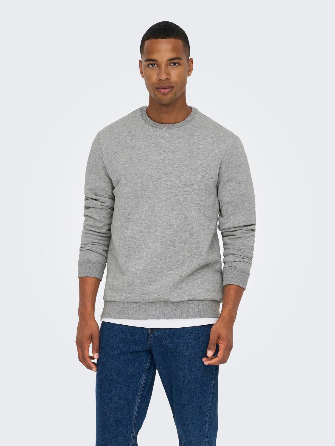 ONLY & SONS Sweatshirt Basic Sweatshirt Langarm Pullover ohne Kapuze ONSCERES 5428 in Grau-2