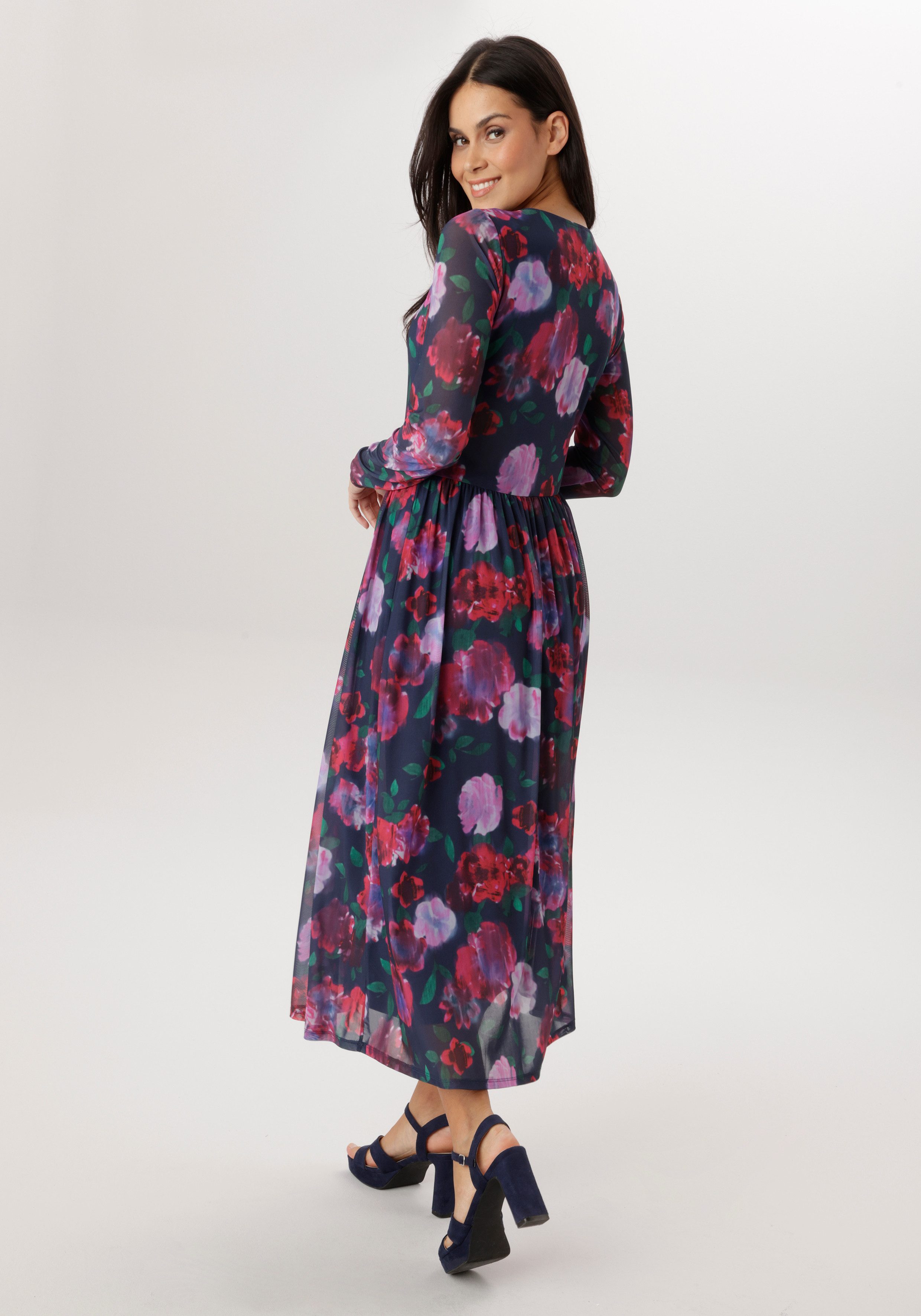 Aniston SELECTED Midikleid in Mesh-Qualität und floralem Batik-Musterung - günstig online kaufen