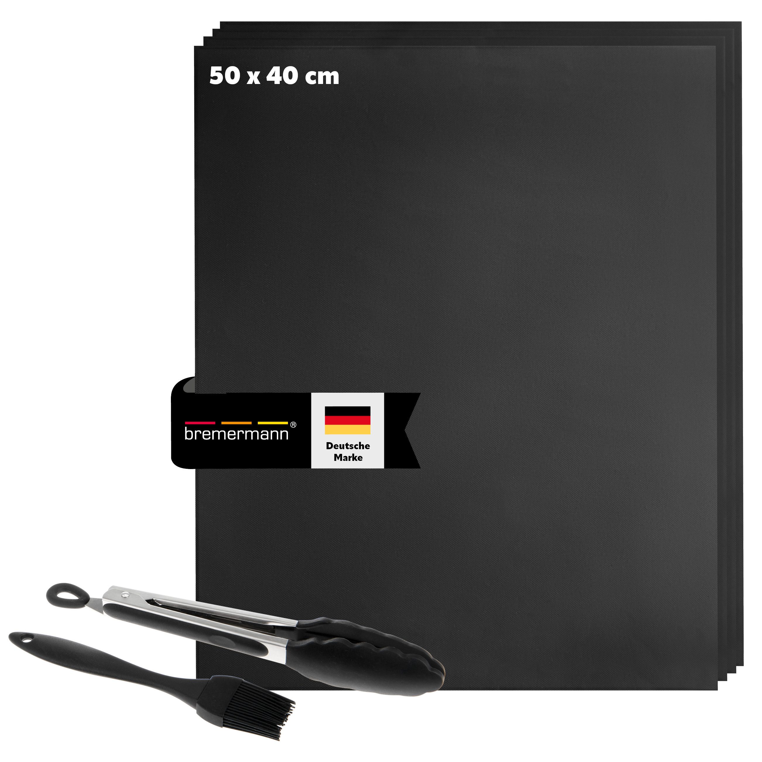 bremermann Backmatte Grillmatten-Set 6tlg. inkl. Zange und Pinsel // Matte 50 x 40 cm