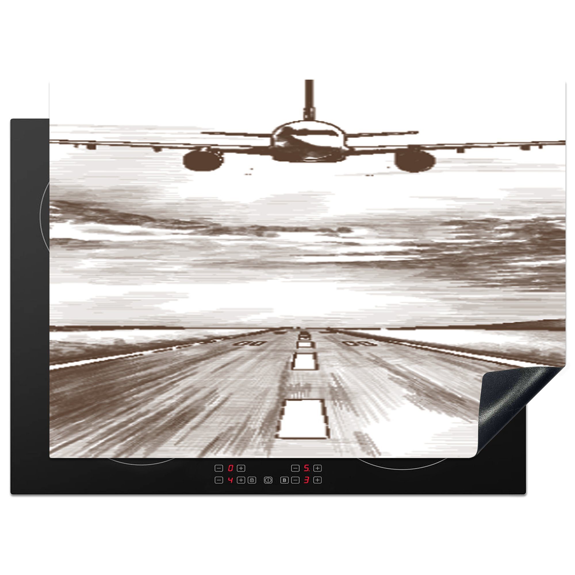 MuchoWow Herdblende-/Abdeckplatte Flugzeug - Luft Arbeitsfläche 70x52 tlg), Ceranfeldabdeckung - - Mobile (1 Schwarz Vinyl, Weiß, nutzbar, cm