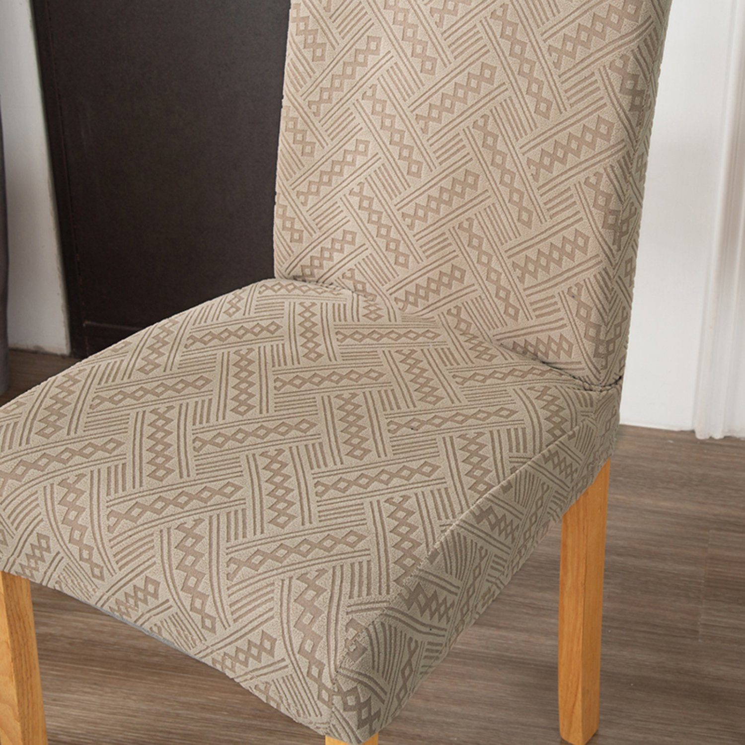 Stuhlhusse, set Khaki Geometrischer HOMEIDEAS, Jacquard-Stuhlbezug