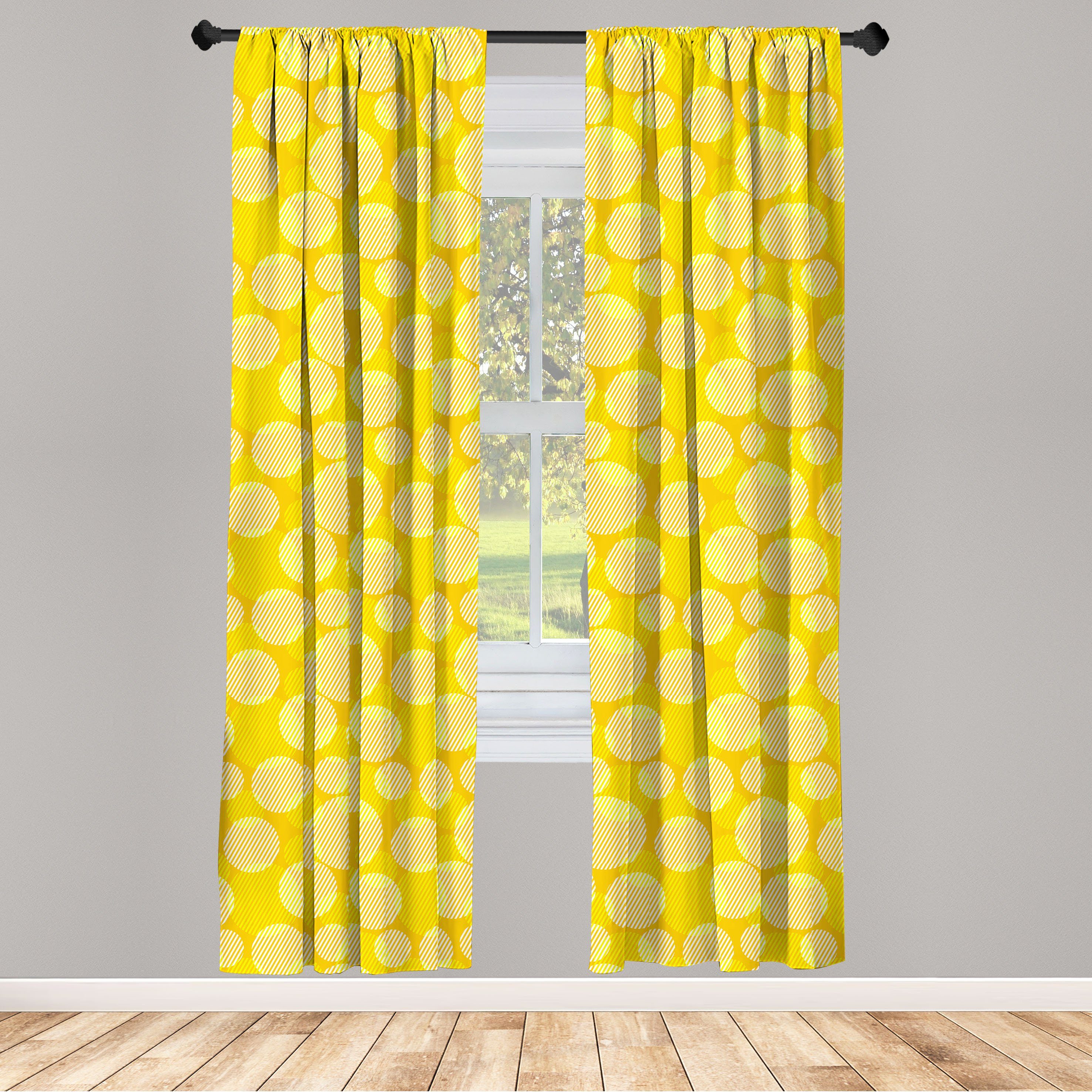Gardine Vorhang für Wohnzimmer Schlafzimmer Dekor, Abakuhaus, Microfaser, Gelb und Weiß geometrische Gestreifte | Fertiggardinen
