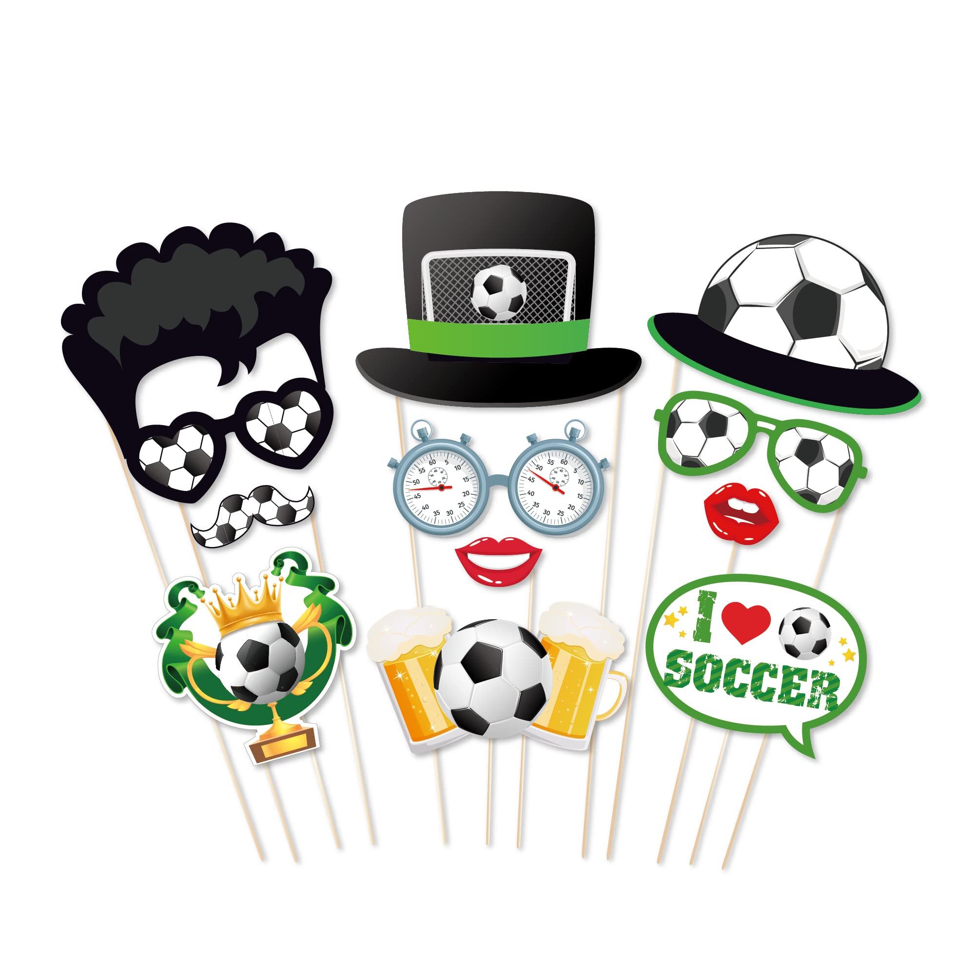 Bomiclss Papierdekoration Foto-Requisiten-Set,25-teiliges Fußball-Photo-Booth-Zubehör-Set, für Fußball-Geburtstagsfeiern, Selfie-Photo-Booth,Fußball-Thema