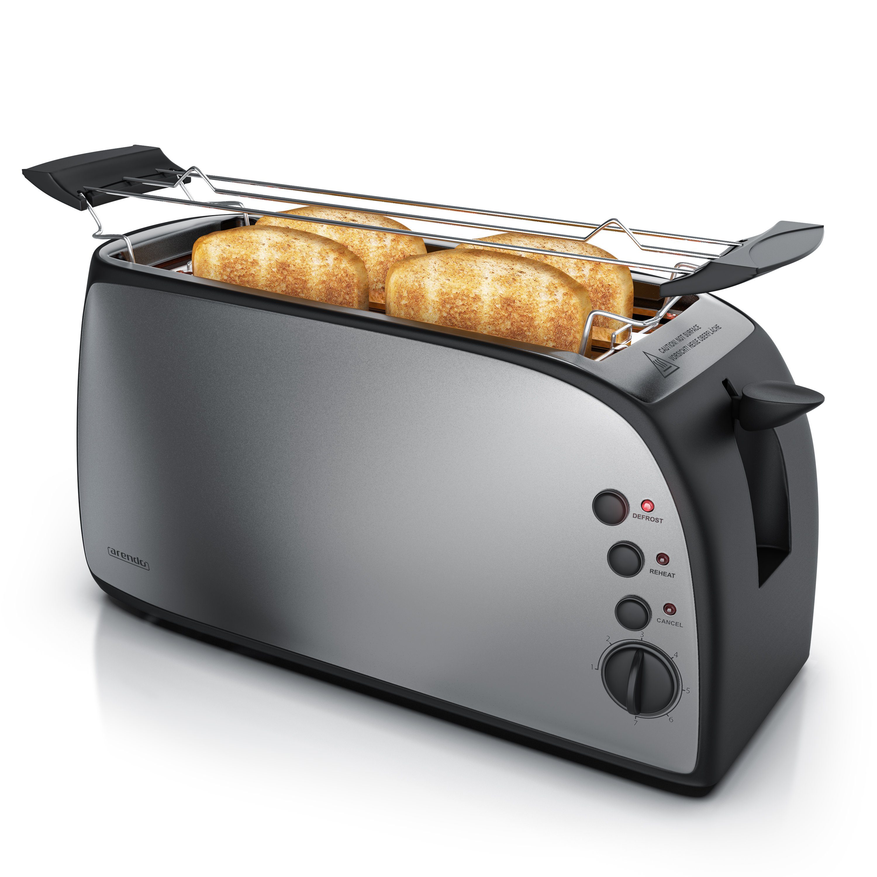 Aufwärmfunktion 4 Scheiben Auftau- Arendo DESAYUNO Design Edelstahl Toaster 
