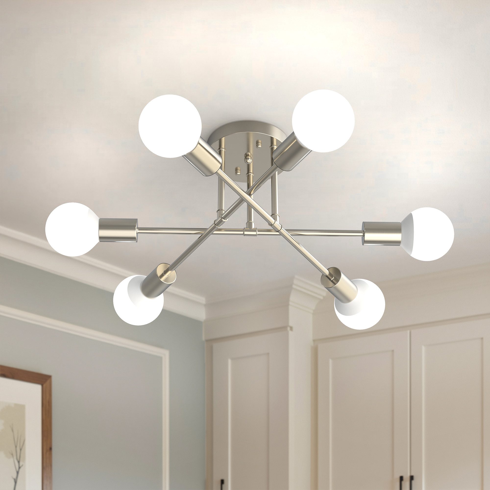 LOHAS-LED Deckenleuchte 6-flammige Deckenleuchte in Sandnickel-Optik, Metall, ohne Leuchtmittel, Moderne Deckenlampe mit E27-Sockel, für Wohnzimmer & Schlafzimmer
