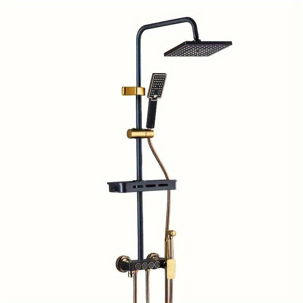 DENU-Home Duschsystem Brausegarnitur Schwarz Gold Thermostat-Mischbatterie günstig online kaufen