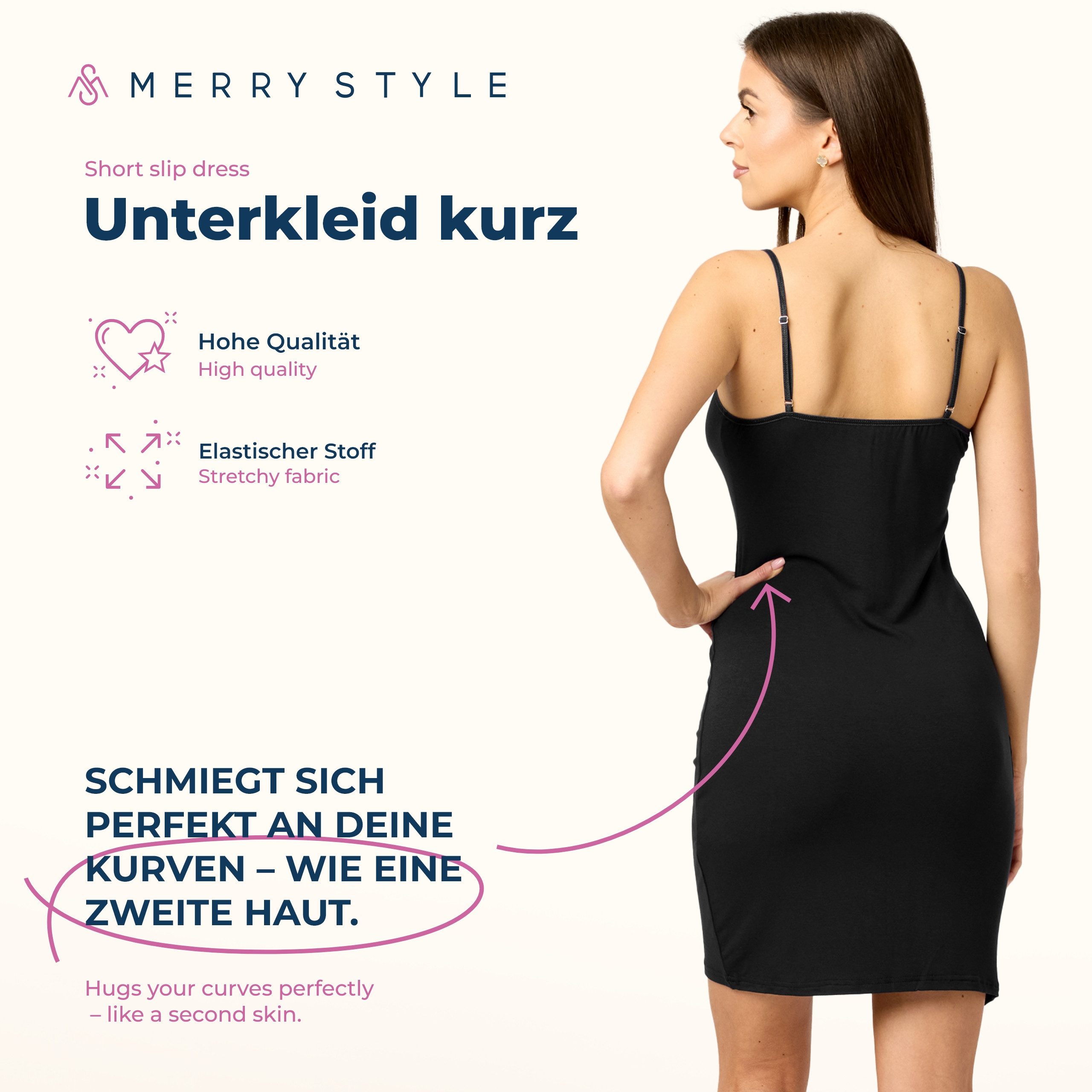 Merry Style Unterkleid Damen kurz Viskose MS10-203 (1-tlg) verstellbare Träger – Bild 3 von 5