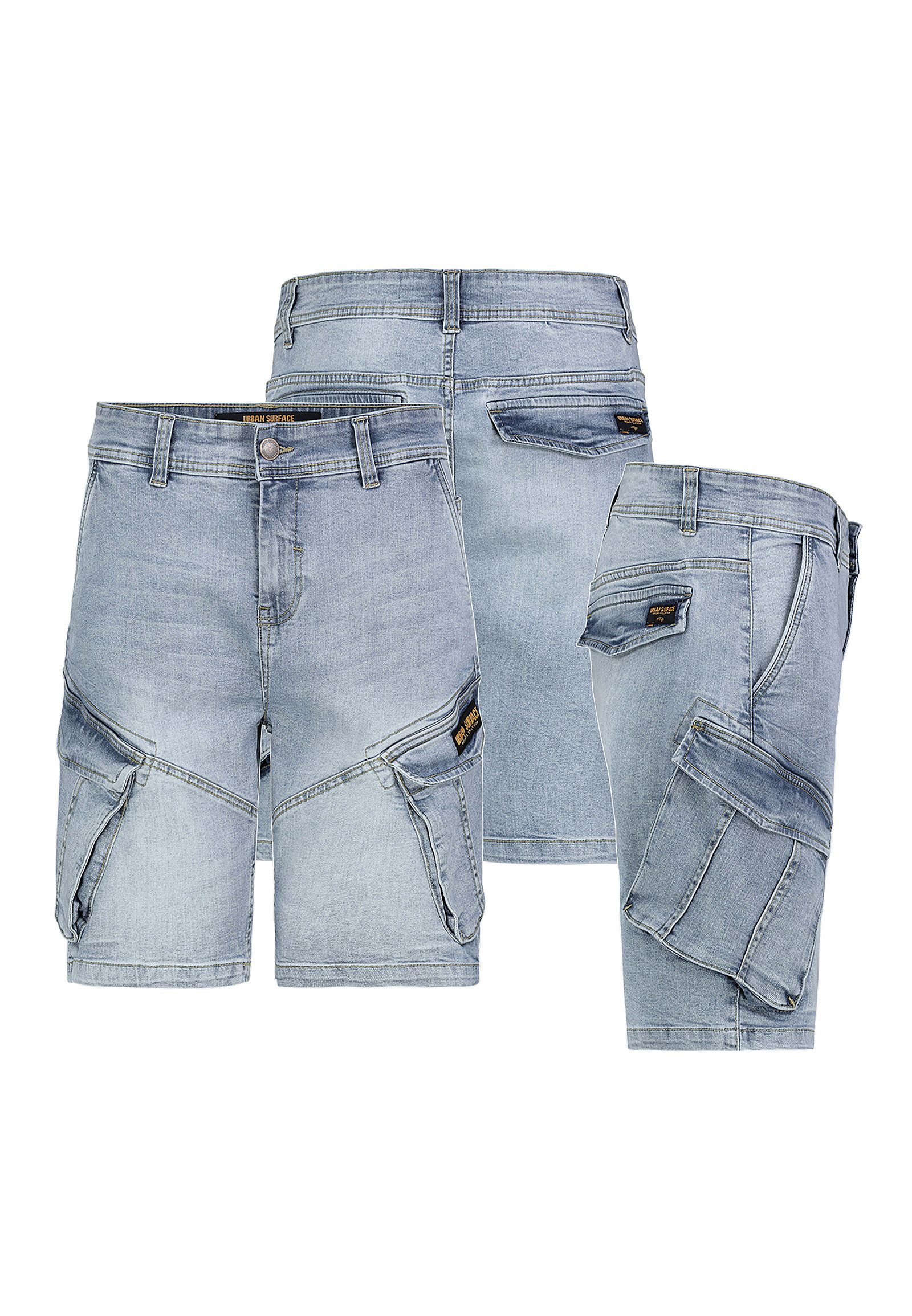 Urban Surface Jeansshorts Cargo mit Gürtel und Design Taschen Denim Bermuda Shorts