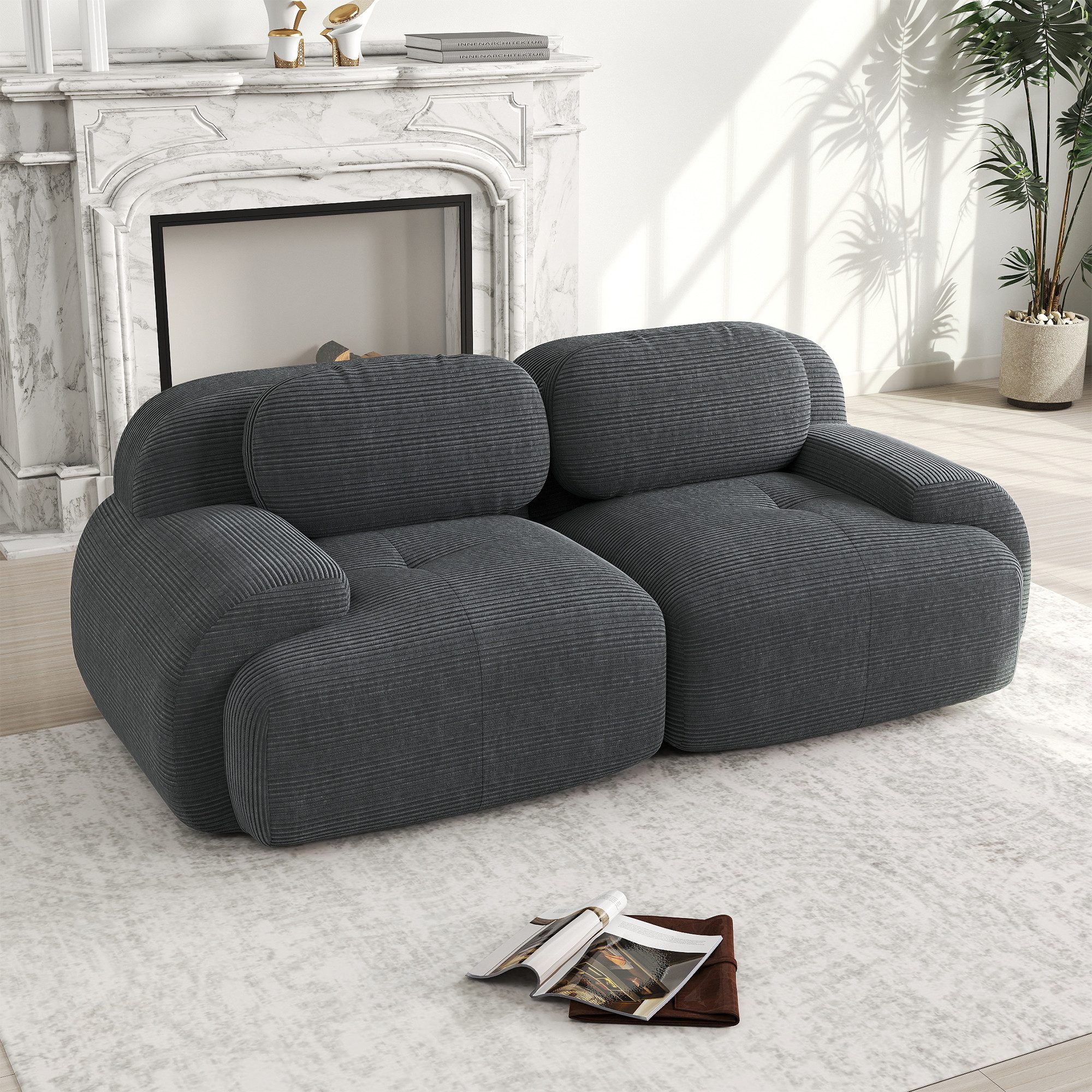 Odikalo 3-Sitzer modular kombinierbar Polstersofa Chaiselongue, 82'' Loveseat-Sofa aus Cordstoff, modular kombinierbar mit geschwungenen …