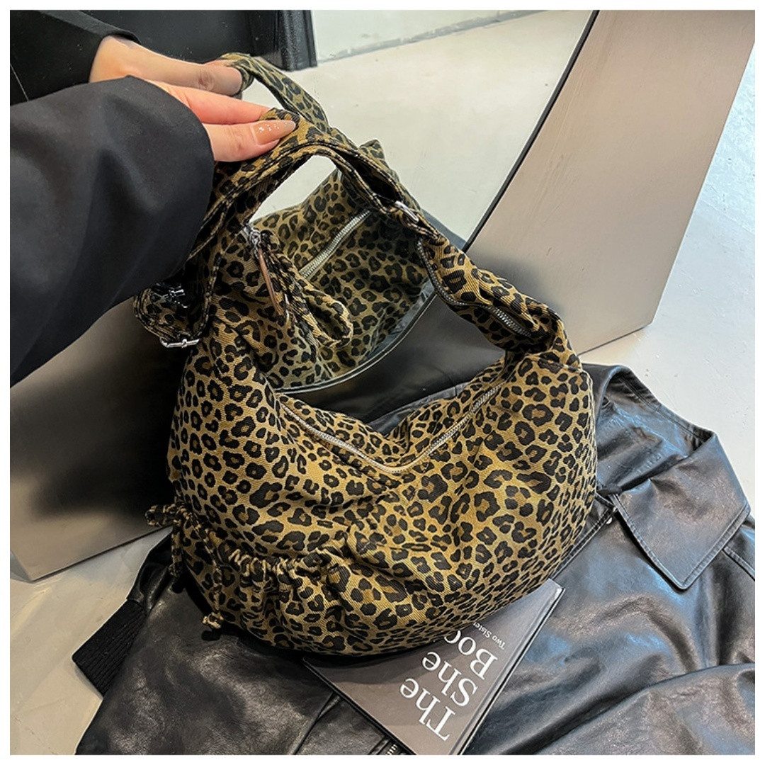 nsihing Schultertasche Crossbody Bag Damen Leopard Umhängetasche Halbmond Tasche Hobo Bag (Shopper Tasche Damen Retro Canvas Beuteltasche Stofftasche), für Coll – Bild 5 von 5
