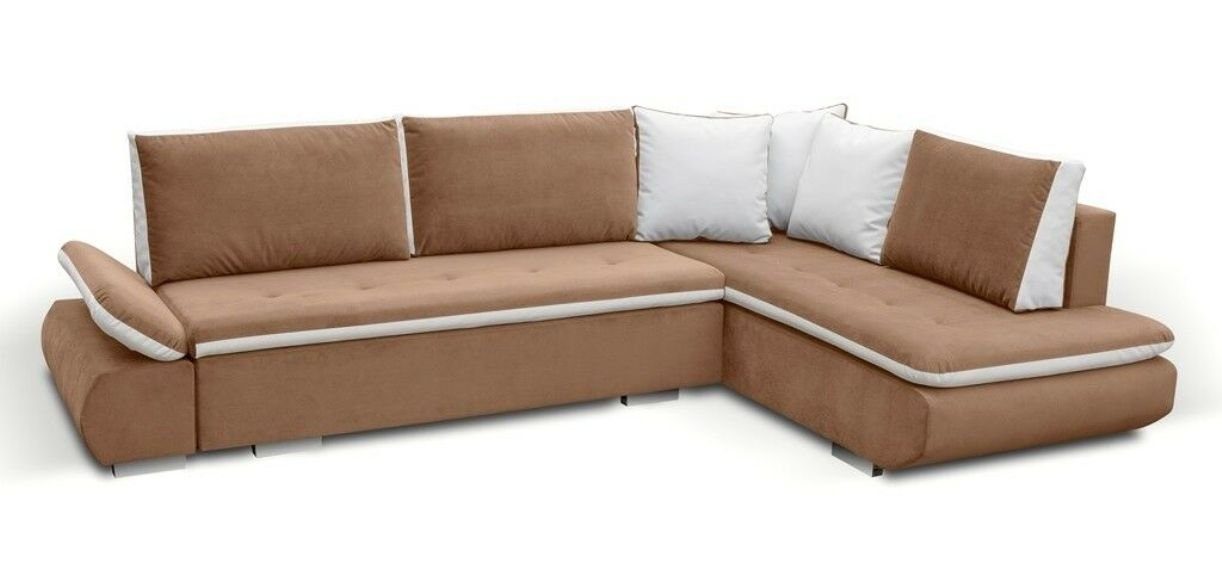 Bettfunktion + Ecksofa, Ecksofa Braun/Weiß Schlafsofa Designer Sofa Sofa Bettkasten JVmoebel mit