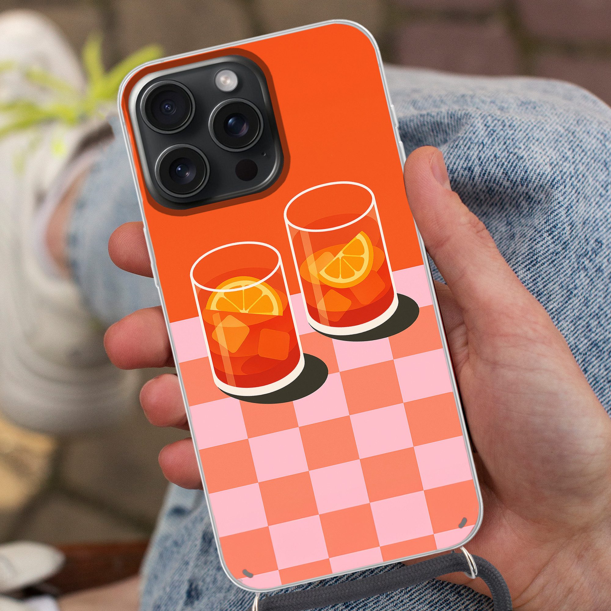 MuchoWow Handyhülle für Apple iPhone 15 Pro Max Orange - Brillen - Orange, Tragbare Handyhüllen mit Kette zum umhängen, Handykette Handyband