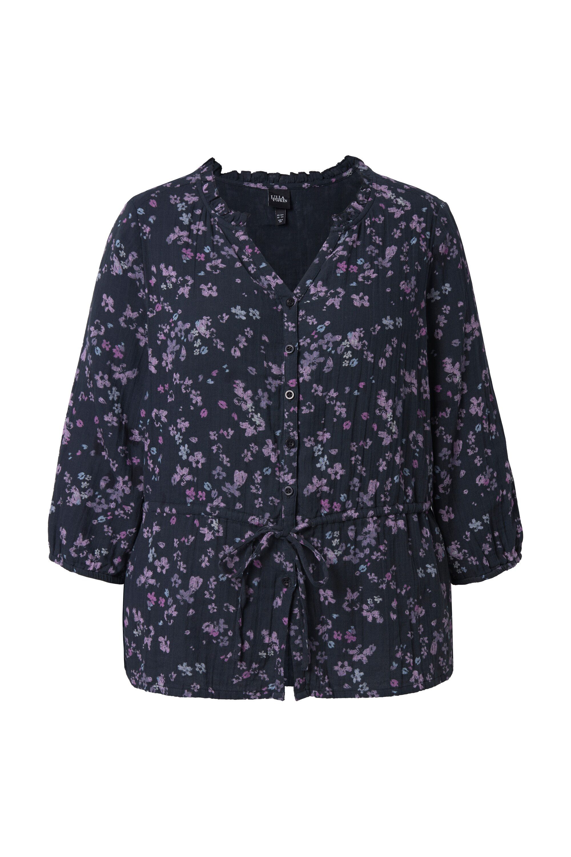 Ulla Popken Longbluse Musselinbluse Blüten A-Linie V-Ausschnitt 3/4-Arm günstig online kaufen