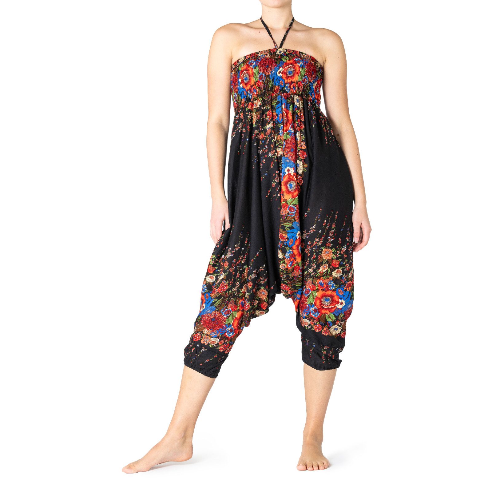 PANASIAM Haremshose Aladinhose mit Blumenmuster aus 100% natürlicher Viskose Haremshose lockere Loungewear weite Pumphose Freizeithose für Alltag Meditation