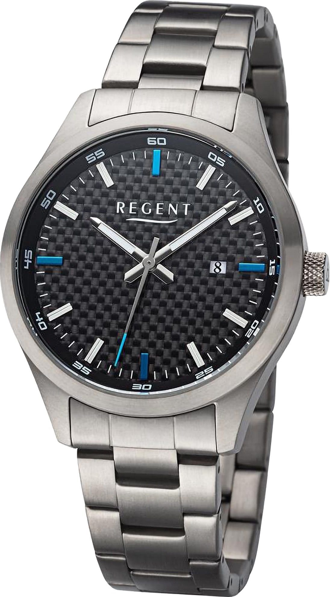 Regent Quarzuhr Regent Herren groß Analog, Armbanduhr rund, Armbanduhr extra Herren (ca. 42mm), Uhrzeit Titanarmband