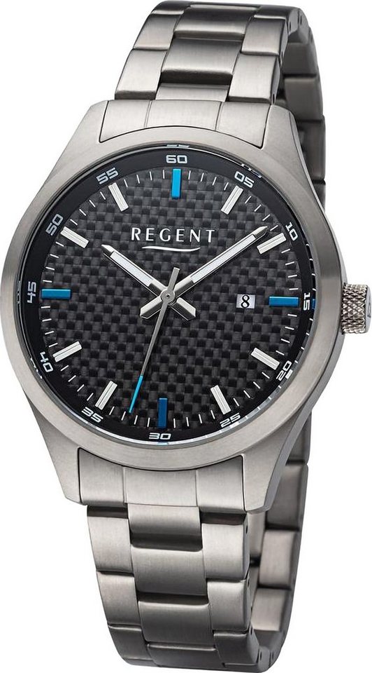Regent Quarzuhr Regent Herren Armbanduhr Analog, Herren Armbanduhr rund,  extra groß (ca. 42mm), Titanarmband, Uhrzeit