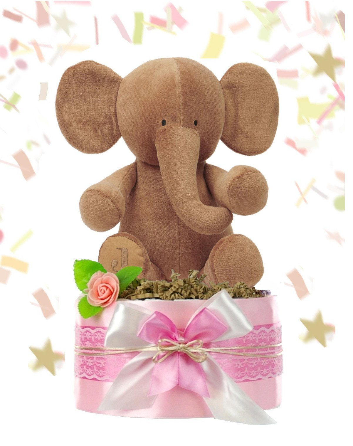+ dubistda-WINDELTORTEN- LITTLE Neugeborenen-Geschenkset Windeltorte Mädchen kuscheliger Babyparty Elefant, PEANUT