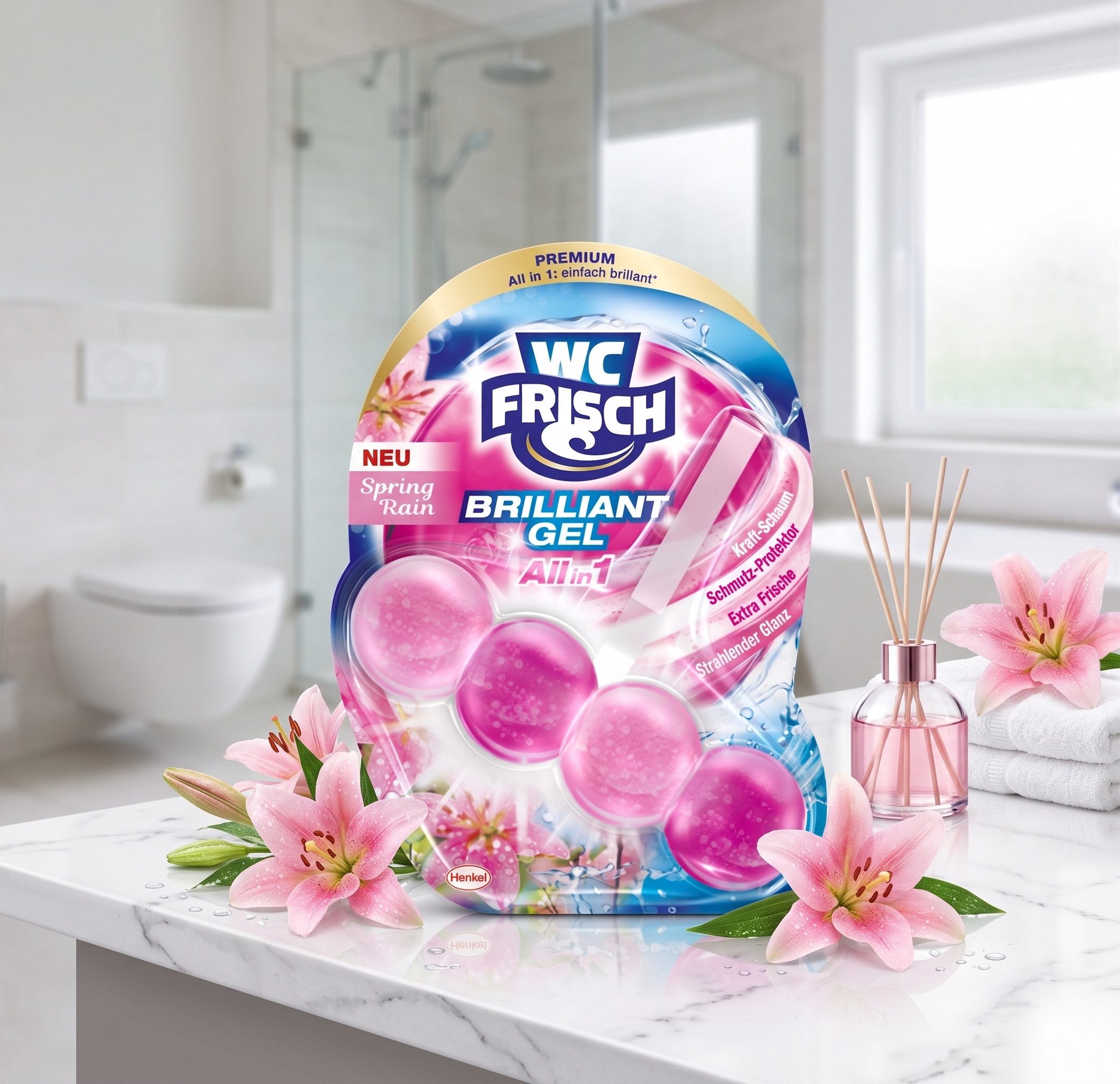 WC Frisch WC Frisch WC Reiniger Brilliant Gel – 1 Packung = 1 Stück, Spring Rain WC-Reiniger
