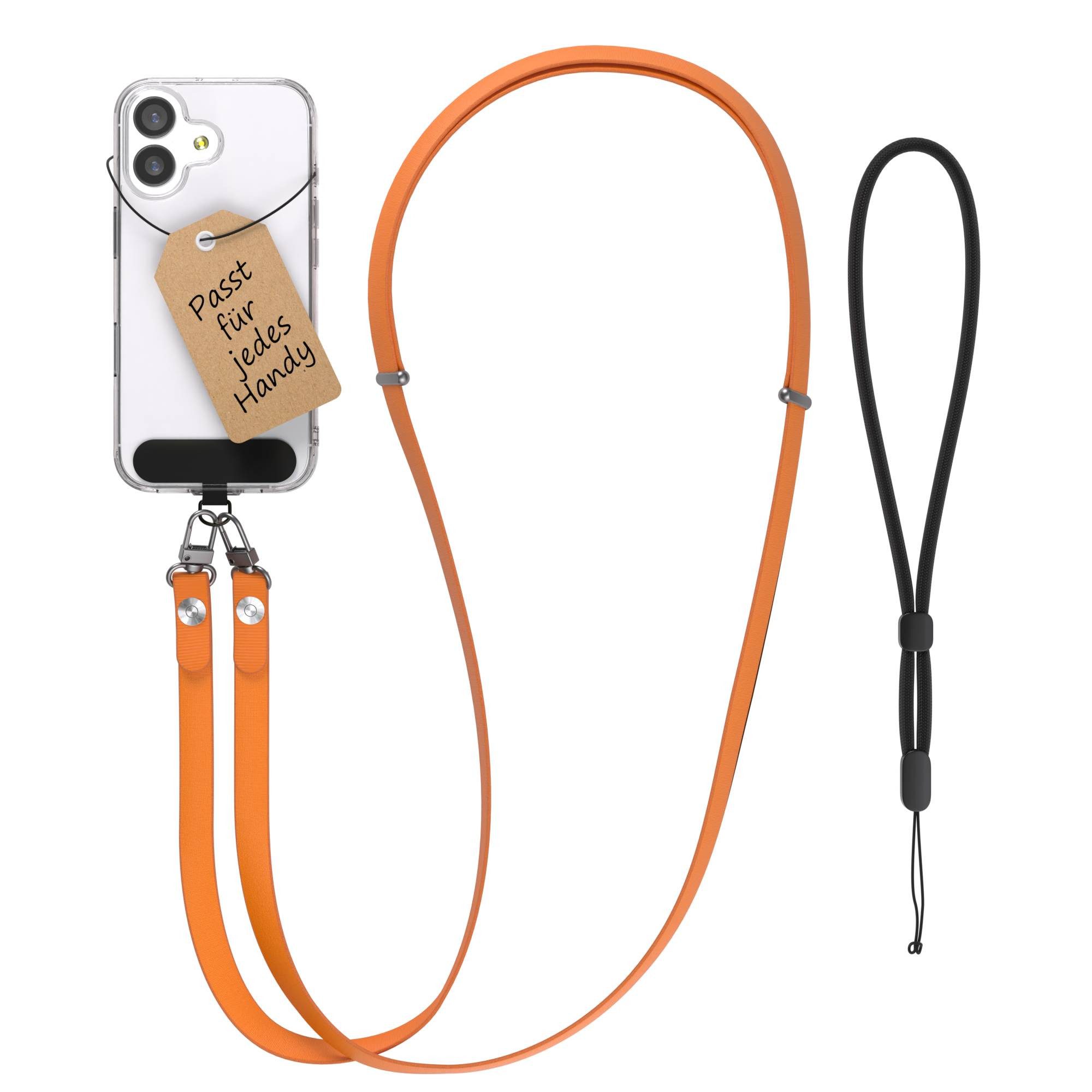 EAZY CASE Handykette Universal für alle Smartphones - modisch & funktional, Orange Handykette mit Einlegepad, Magnetband und Zusatz-Connectoren