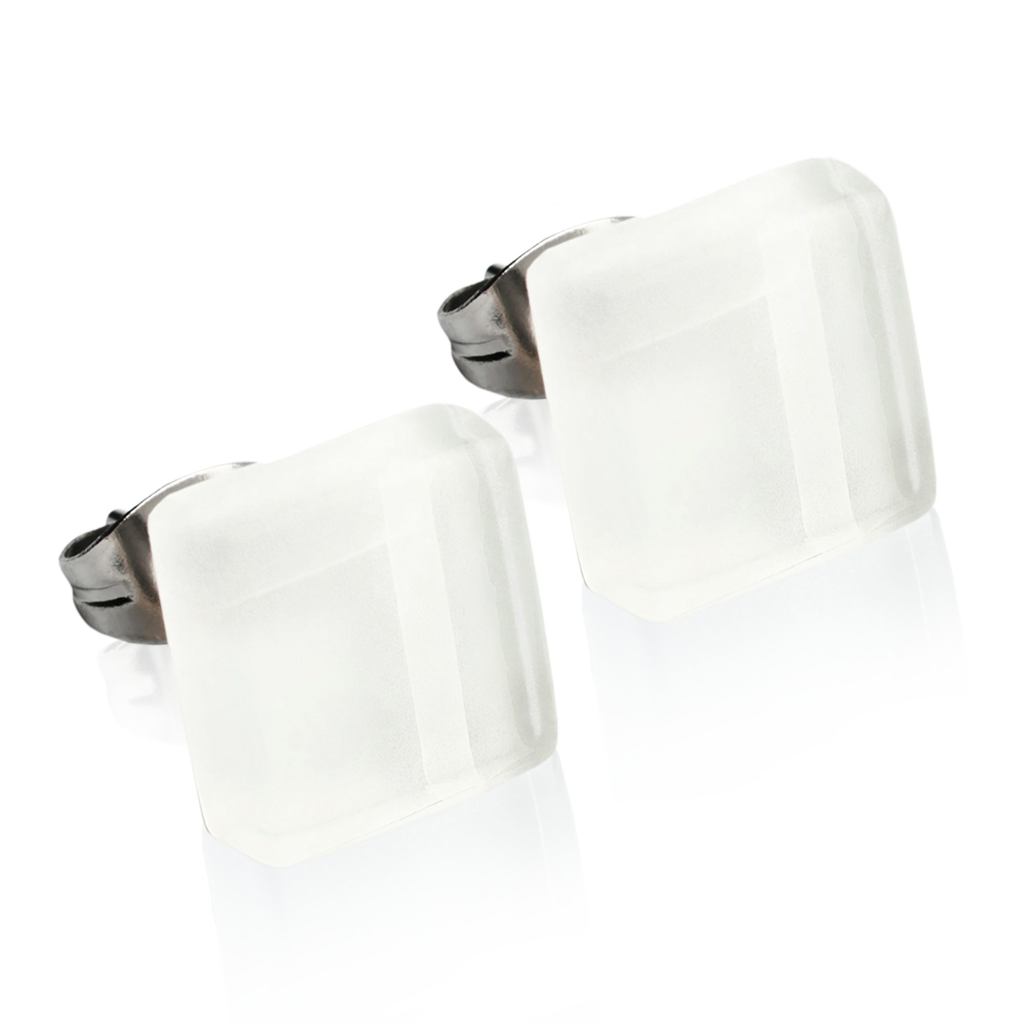 ALEXASCHA Paar Ohrstecker Kleine quadratische Stecker aus Glas • hypoallergener Edelstahl • 10mm