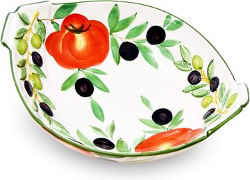 Lashuma Salatschüssel Tomate Olive, Keramik, (1-tlg), Bemalte Servierschüssel mit Relief Dekor 27x21 cm