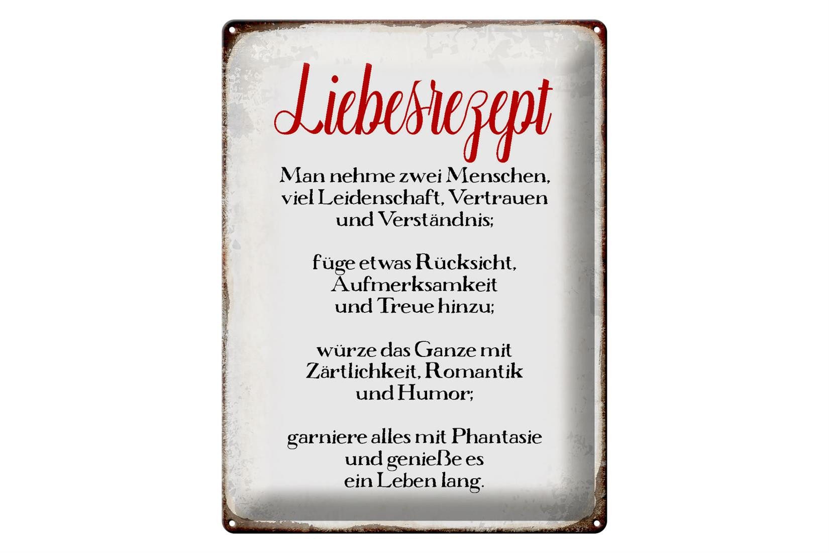 Metallschild Spruch 30x40cm Liebesrezept Retro