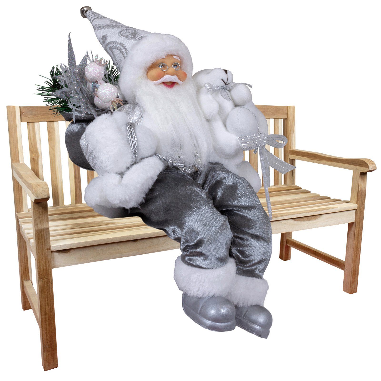 1 Weihnachtsmann Paradise 30cm zum sitzend silber, Weihnachtsdeko), Christmas (Dekofigur Kantenhocker St., Hinsetzen Olaf