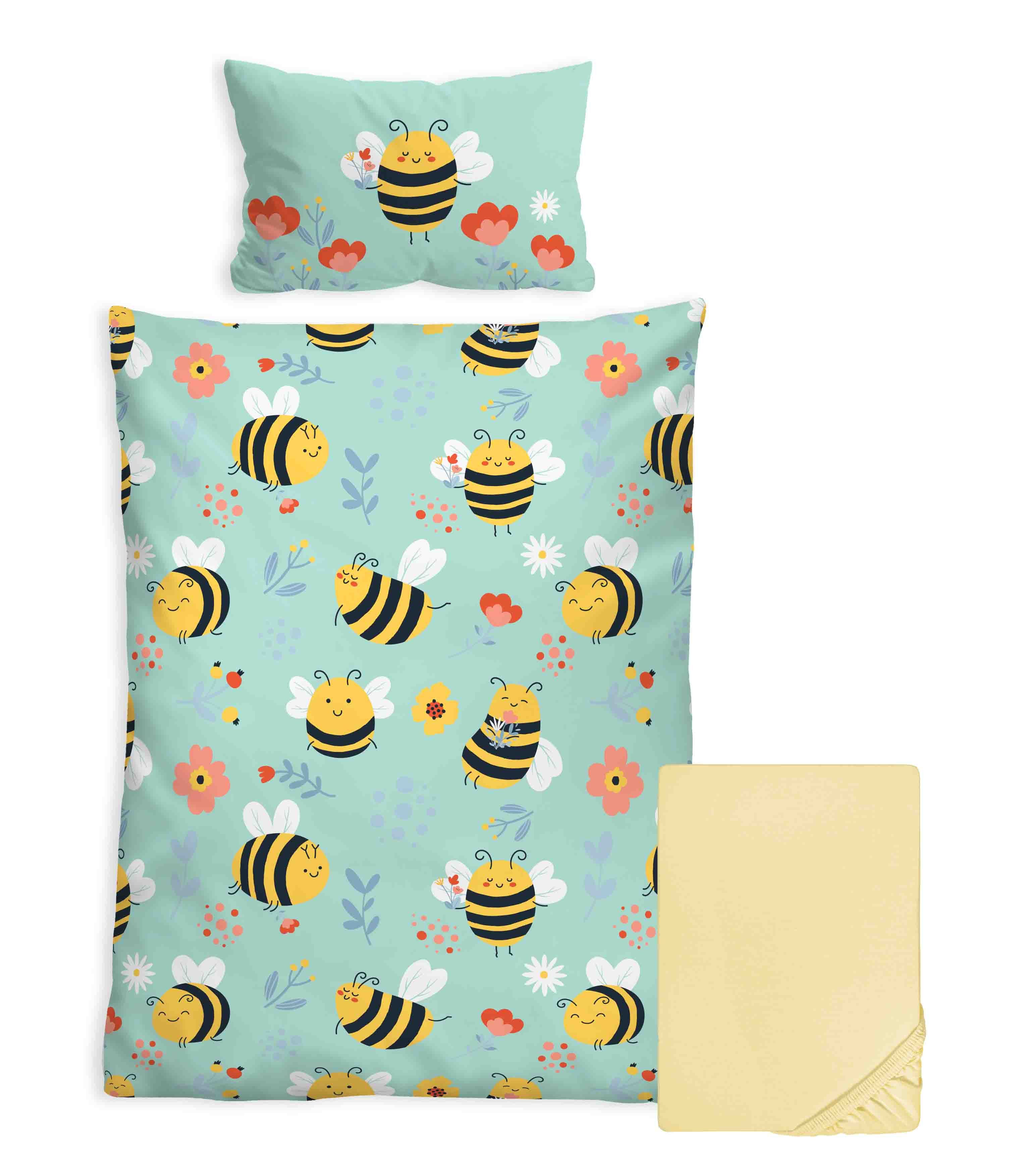 Stoffschmiede Kinderbettwäsche, 3-Teilig, Biene, Bio-Baumwolle