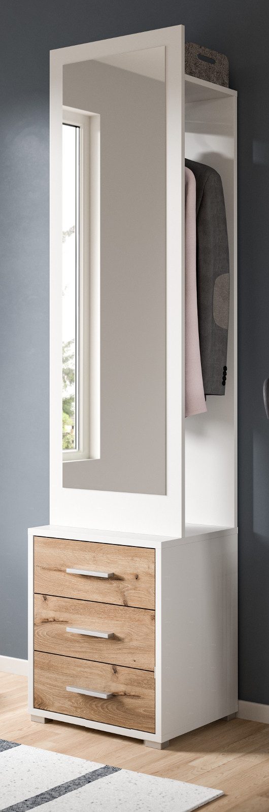 Inn.Furn Kompaktgarderobe Pallas (Flurgarderobe in weiß mit Eiche, 45 x 190 günstig online kaufen