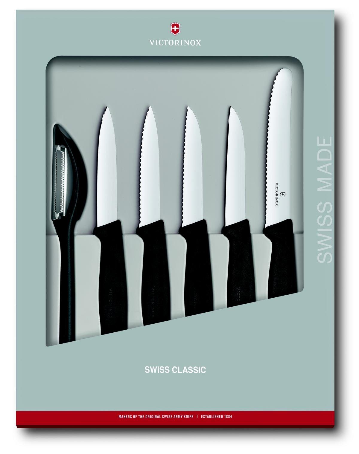 Victorinox schwarz, Classic Swiss 6-teilig, Taschenmesser Geschenkverp. Gemüsemesser-Set,