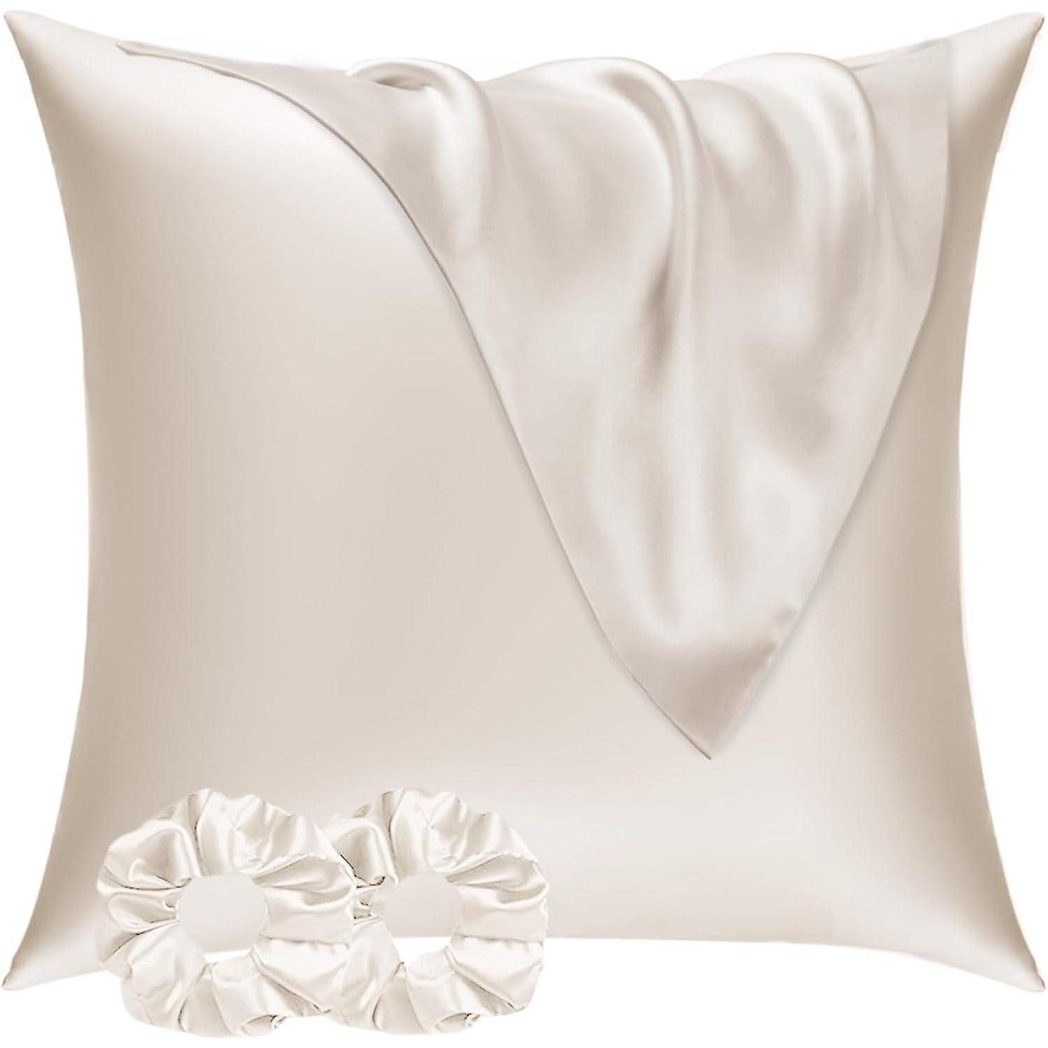 LuxusKollektion Kissenbezug Kissenbezug Satin 60x60 2er Set 2 Haargummis Beige 60x60cm, (1 Stück)