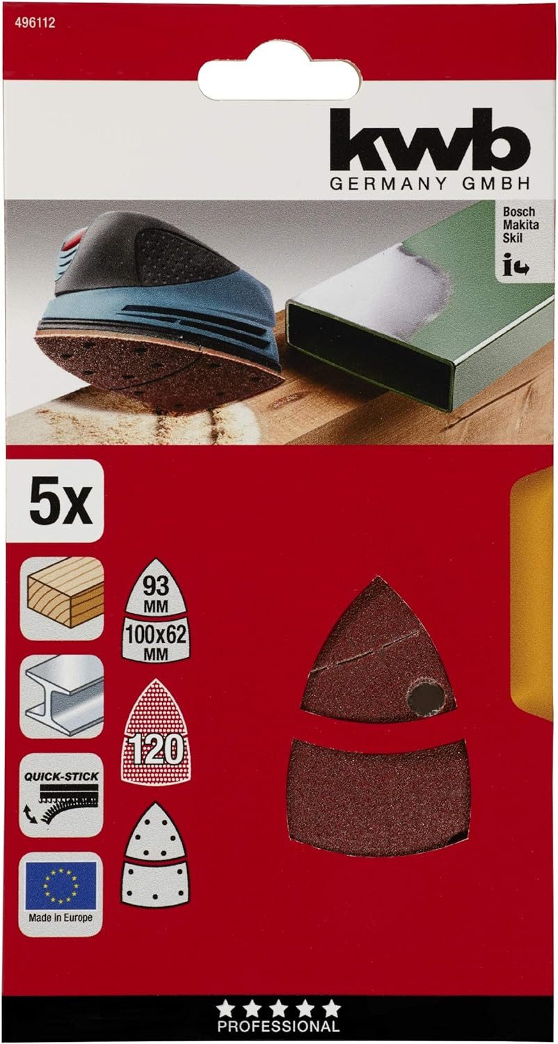 kwb Schleifscheibe, kwb Schleifdreiecke 100x62, 93 mm aus Edelkorund mit Körnung 120, werk