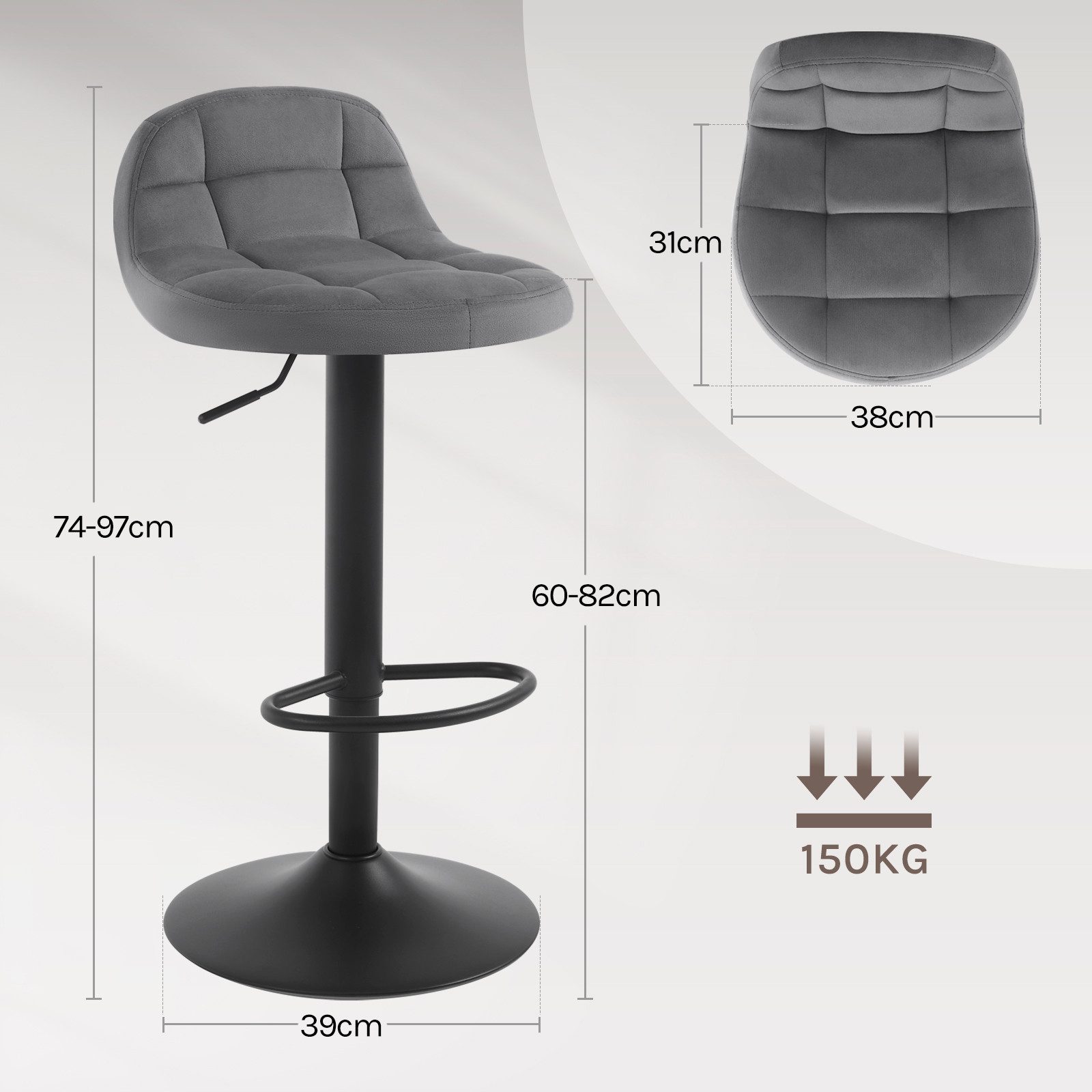 Woltu Barhocker (4 St), höhenverstellbar 360° Drehstuhl bis 120kg belastbar