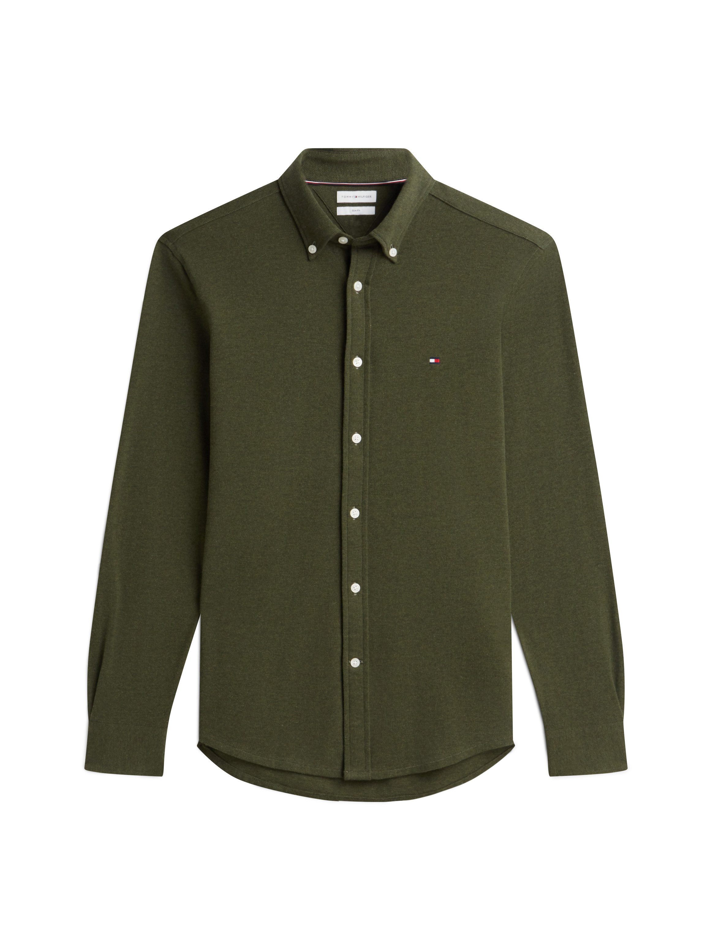 Tommy Hilfiger Langarmhemd KNITTED SHIRT Button-down-Kragen, Slim Fit, Jersey-Qualität