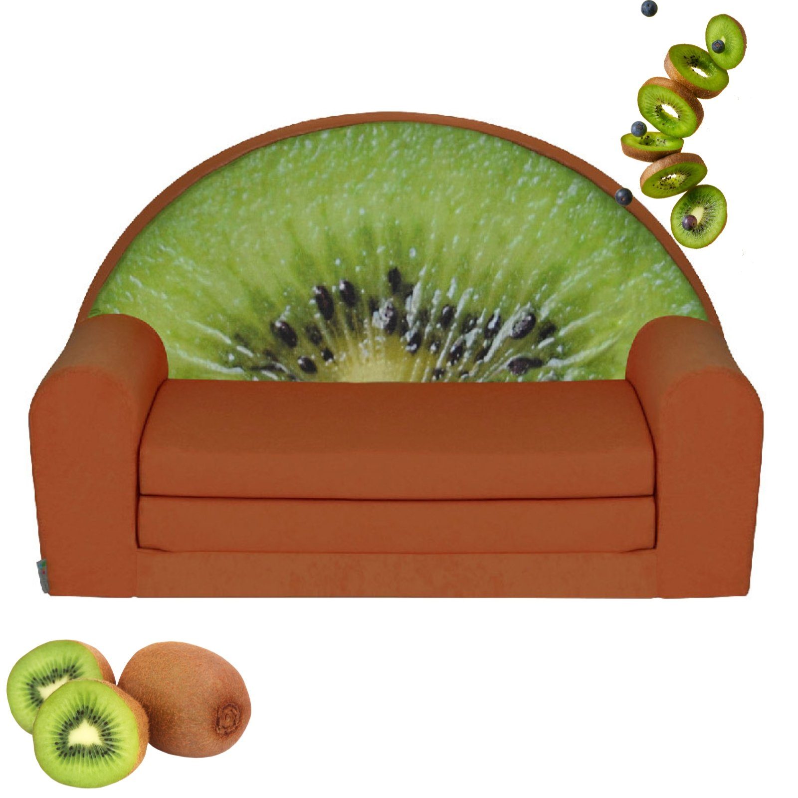 Schaumstoff Couch FORTISLINE Kindersofa Kindersofa Kinderzimmer Früchte-Motiv Aufklappbar